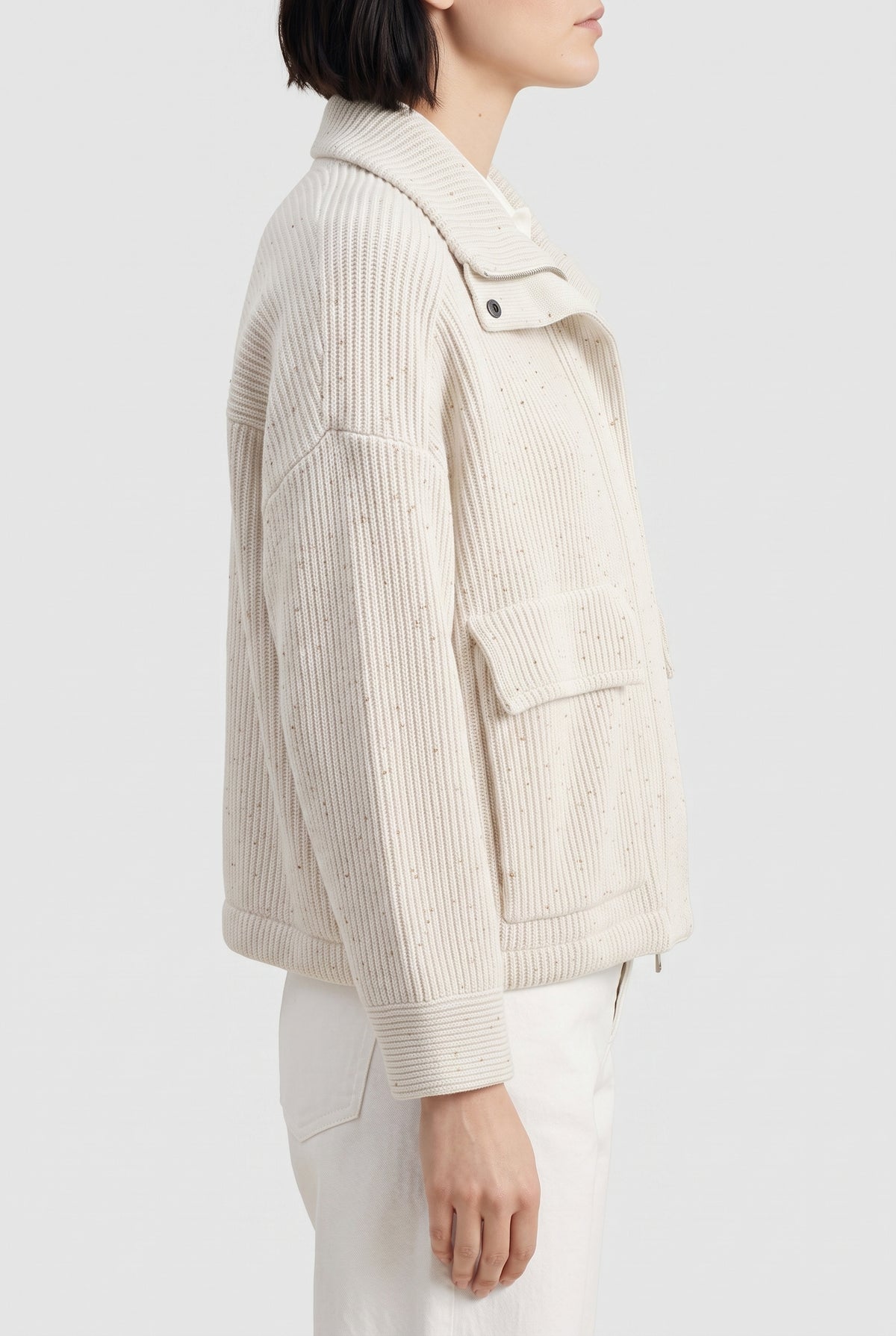 BRUNELLO CUCINELLI WOMEN'S OFF WHITE RELAXED COTTON JACKET