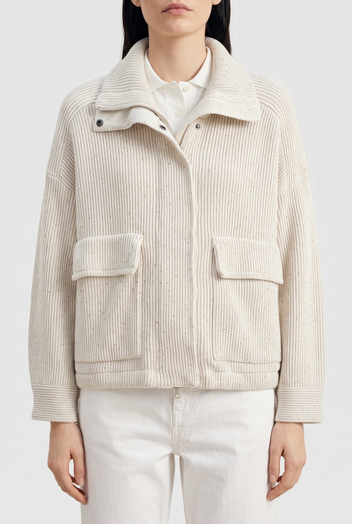 BRUNELLO CUCINELLI WOMEN'S OFF WHITE RELAXED COTTON JACKET