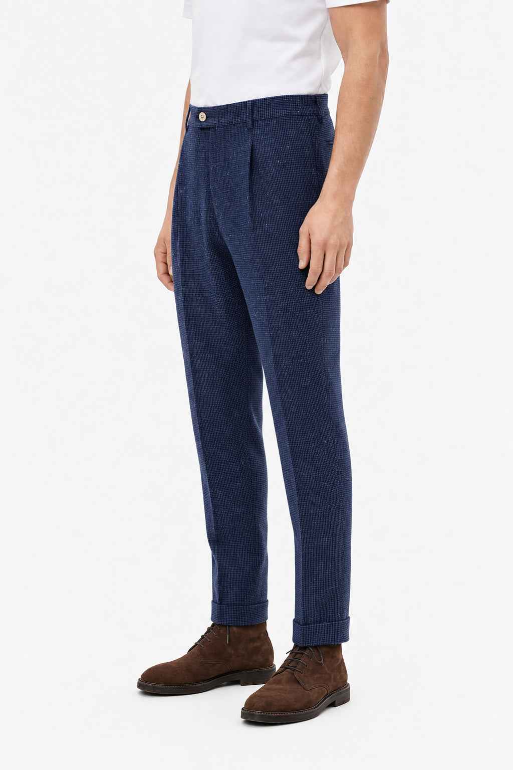 BRUNELLO CUCINELLI MEN'S NAVY WOOL TAILORED TROUSERS