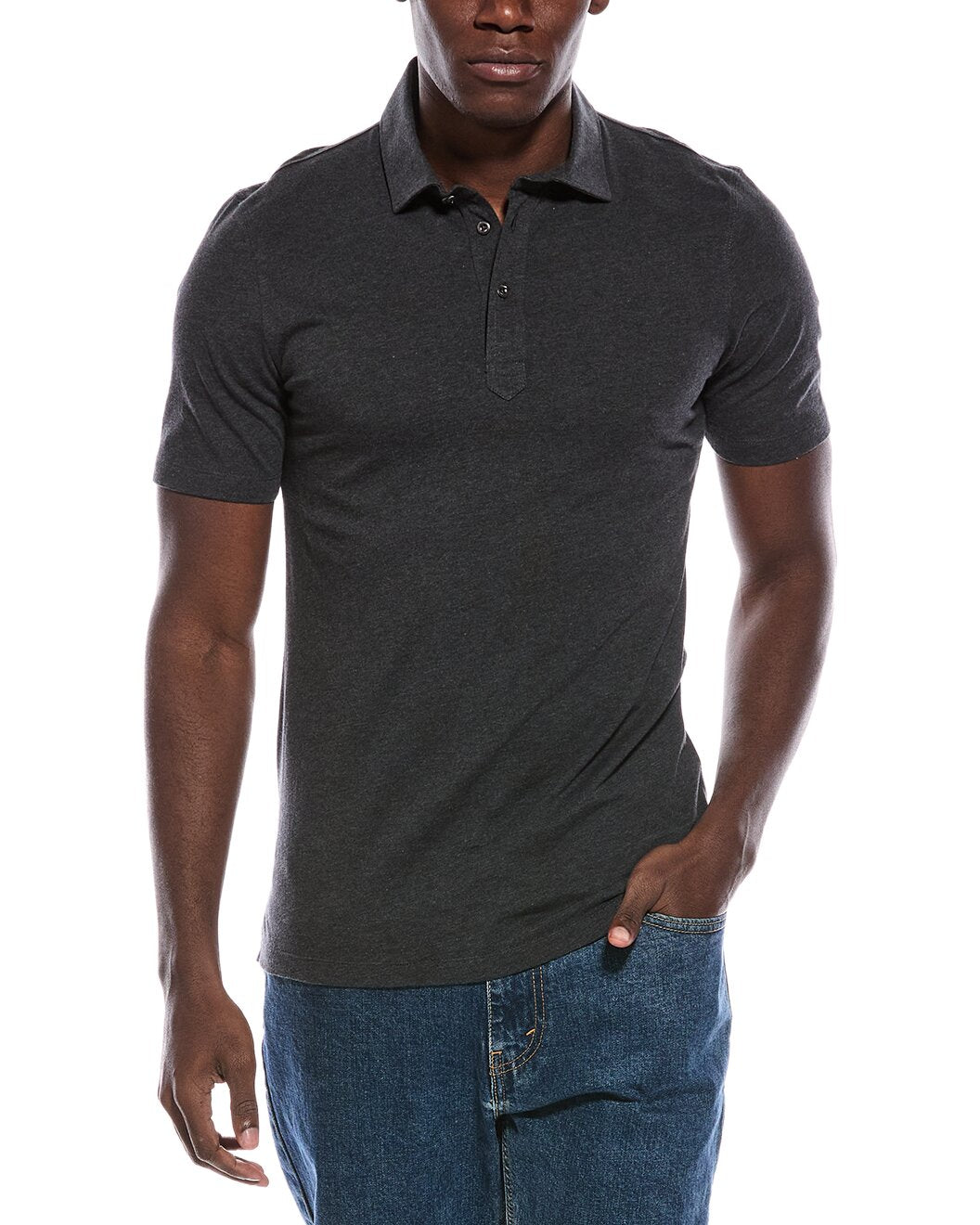 BRUNELLO CUCINELLI MEN'S ANTHRACITE SHORT SLEEVE POLO SHIRT