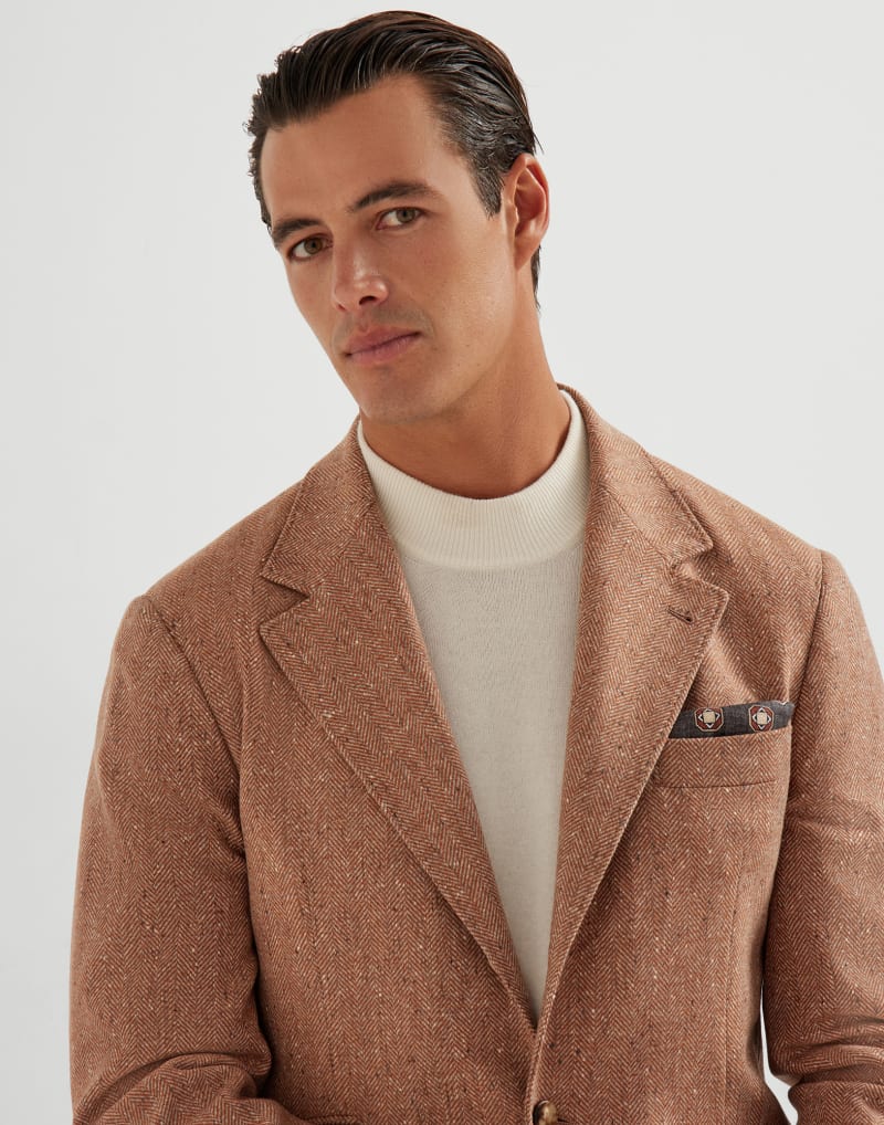 BRUNELLO CUCINELLI MEN'S AUTUMN CAPSULES WOOL HERRINGBONE BLAZER