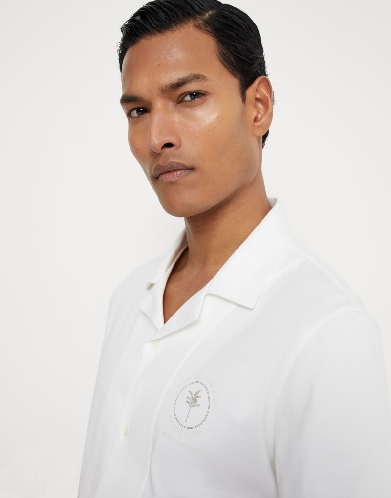 BRUNELLO CUCINELLI MEN'S OPTICAL WHITE SHORT SLEEVE COTTON SHIRT