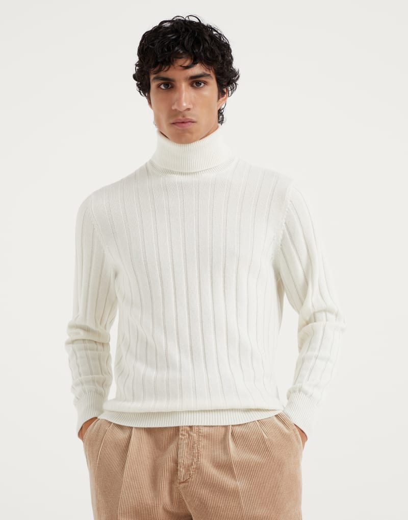 BRUNELLO CUCINELLI MEN'S PANAMA WOOL RIBBED TURTLENECK SWEATER
