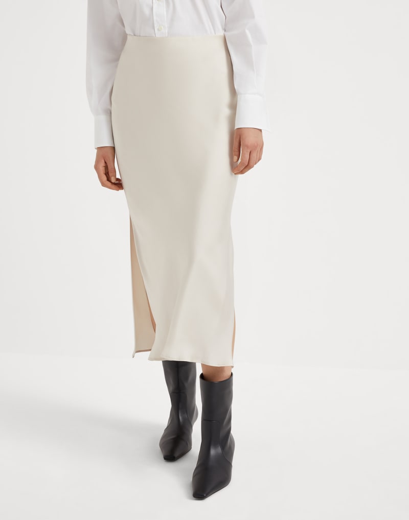 BRUNELLO CUCINELLI WOMEN'S OFF WHITE SLIT MIDI SKIRT