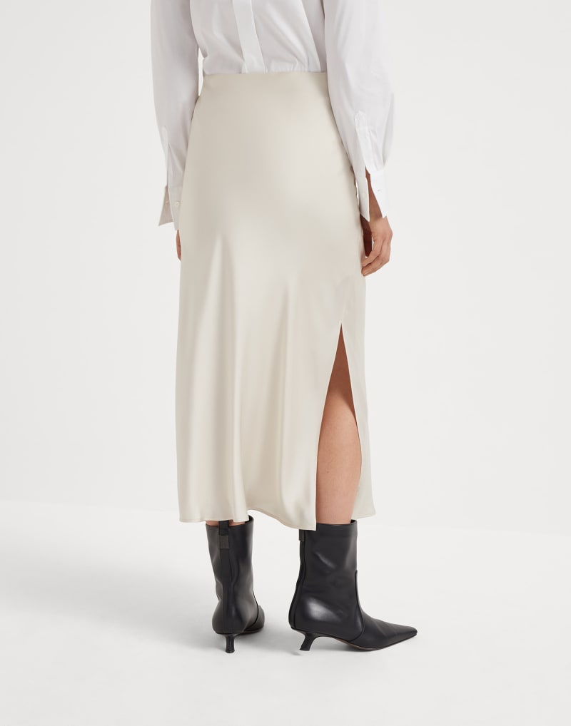BRUNELLO CUCINELLI WOMEN'S OFF WHITE SLIT MIDI SKIRT