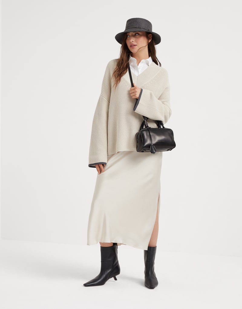 BRUNELLO CUCINELLI WOMEN'S OFF WHITE SLIT MIDI SKIRT