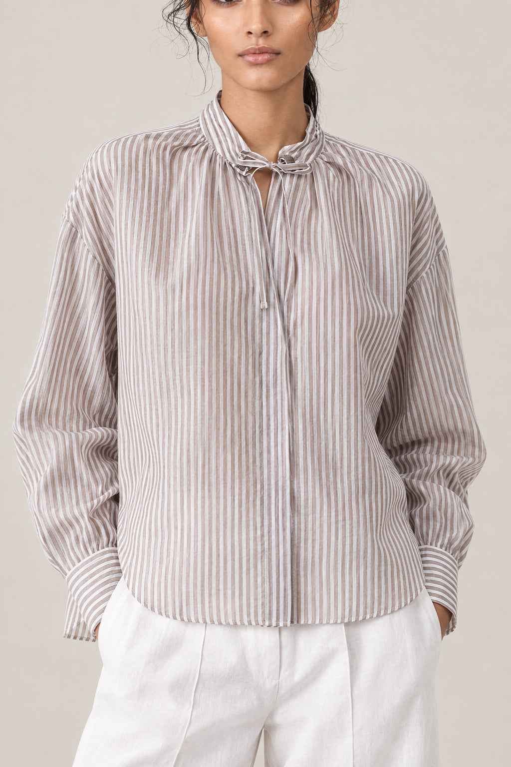 BRUNELLO CUCINELLI WOMEN'S BEIGE SILK BLEND SHIRT