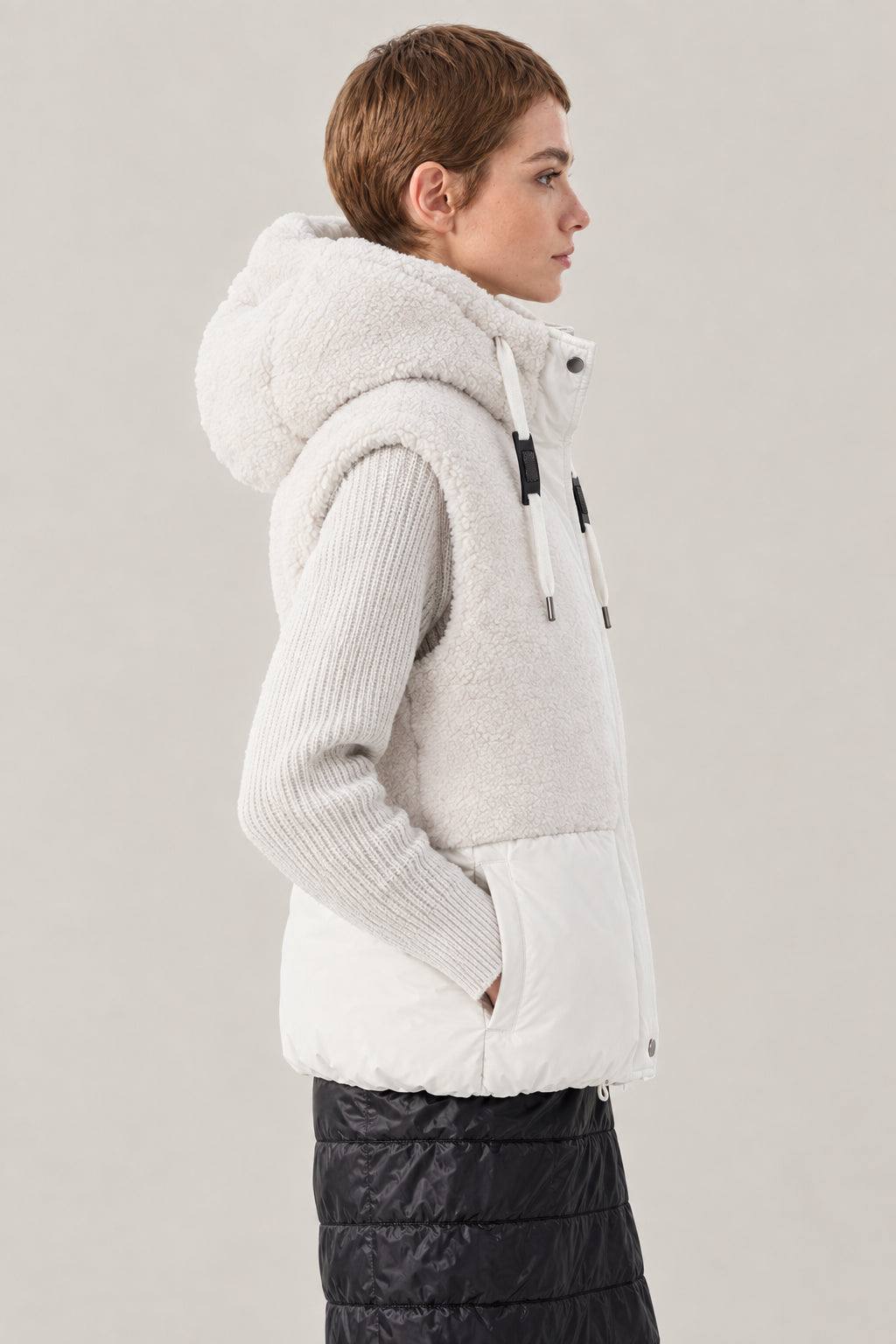 BRUNELLO CUCINELLI WOMEN'S COLD WHITE MIXED FABRIC JACKET