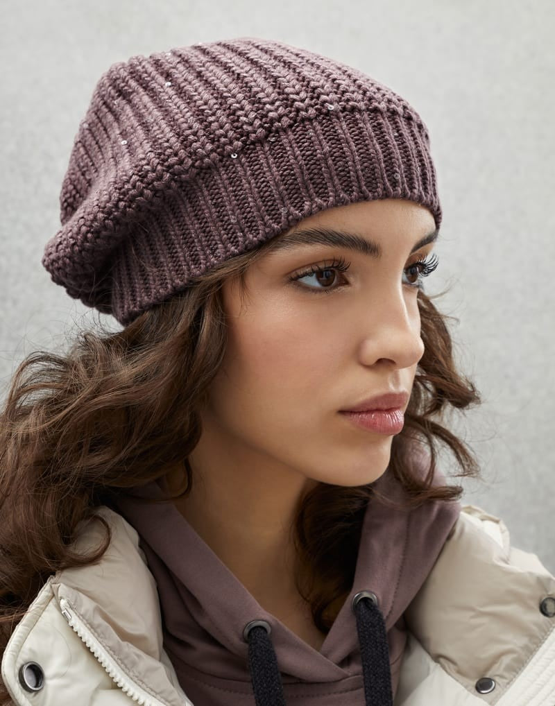 BRUNELLO CUCINELLI WOMEN'S FIG WOOL SILK KNIT HAT