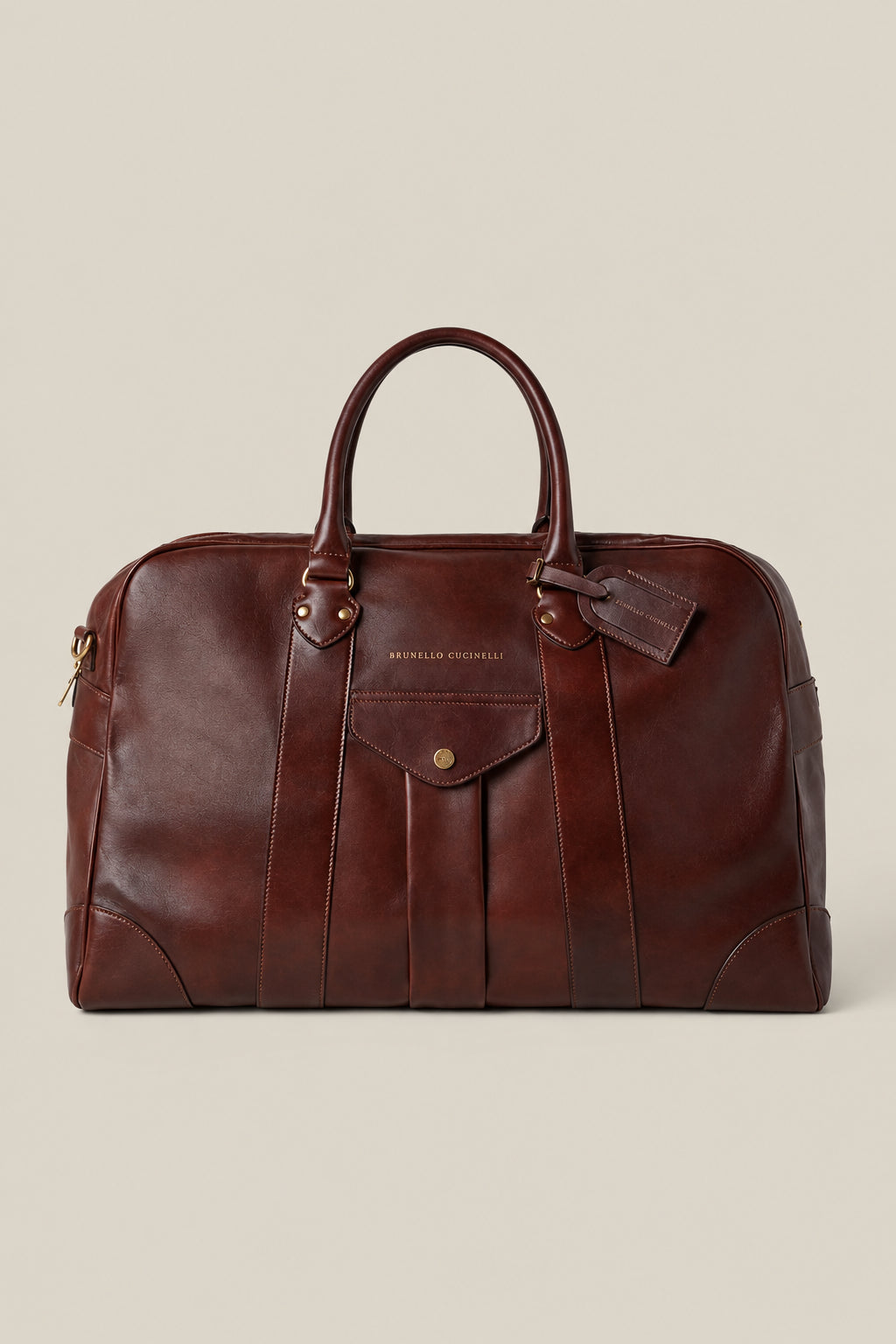 BRUNELLO CUCINELLI MEN'S BURGUNDY LEATHER TRAVEL BAG