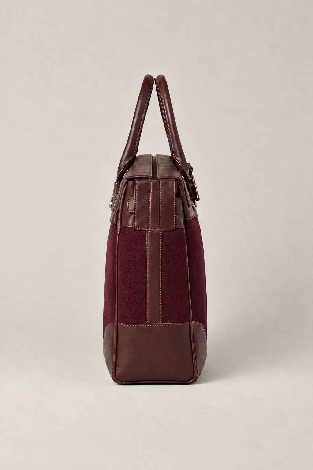 BRUNELLO CUCINELLI MEN'S BURGUNDY LEATHER CANVAS BAG