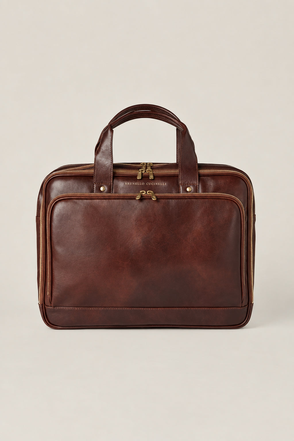 BRUNELLO CUCINELLI MEN'S BURGUNDY LEATHER BRIEFCASE