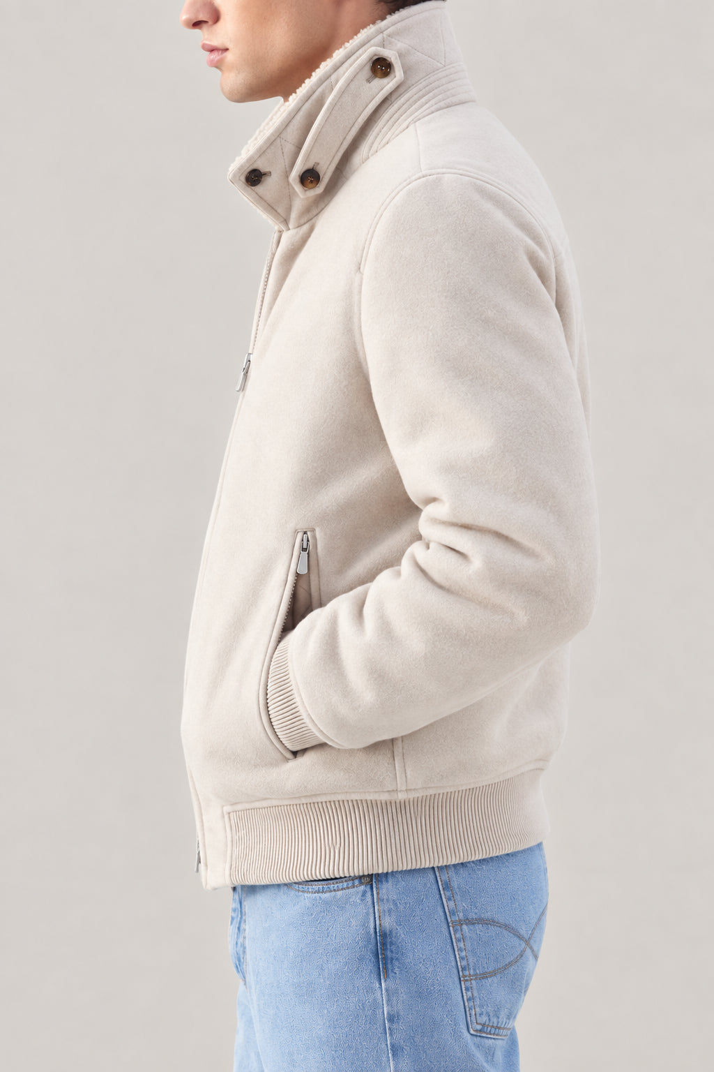 BRUNELLO CUCINELLI MEN'S SAND WOOL BOMBER JACKET