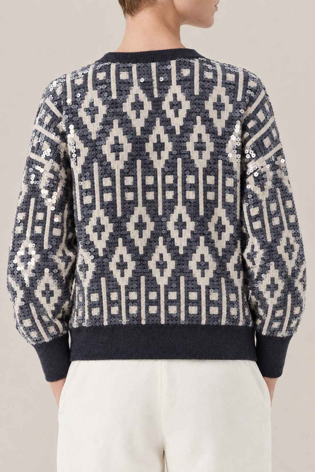 BRUNELLO CUCINELLI WOMEN'S BLACK STONE WOOL SILK JACQUARD SWEATER