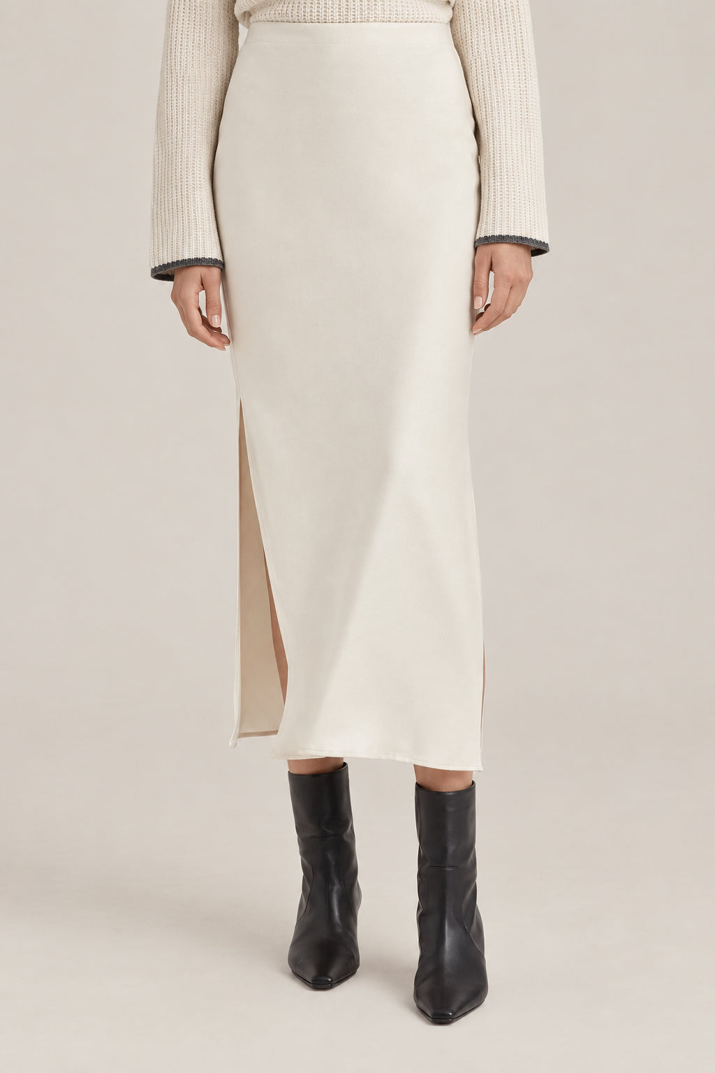 BRUNELLO CUCINELLI WOMEN'S OFF WHITE SLIT MIDI SKIRT
