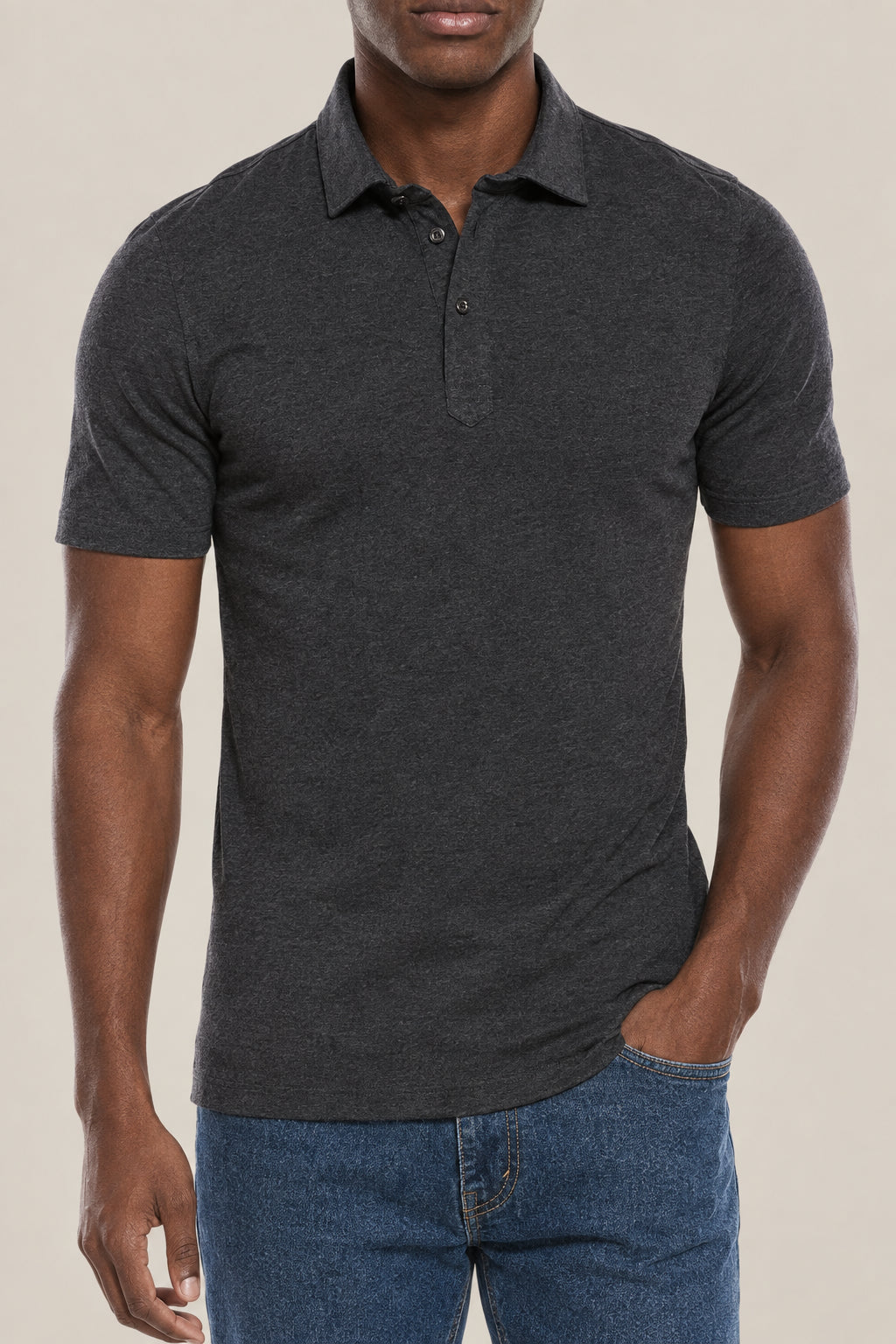 BRUNELLO CUCINELLI MEN'S ANTHRACITE SHORT SLEEVE POLO SHIRT