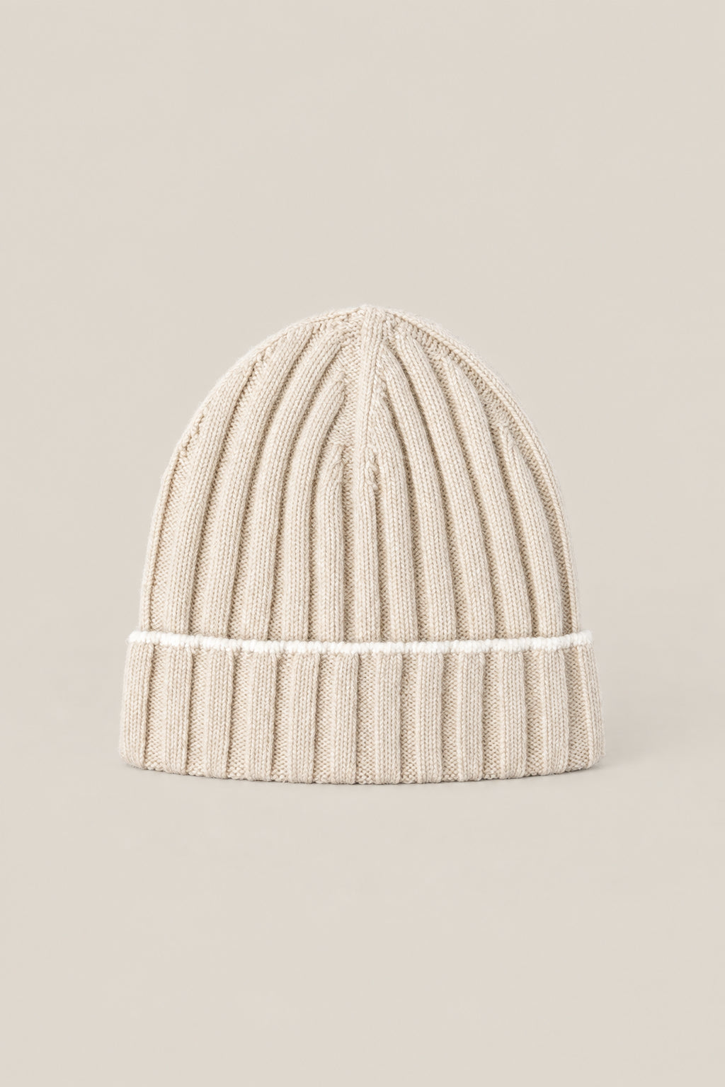 BRUNELLO CUCINELLI MEN'S LIGHT BROWN WOOL RIBBED KNIT HAT