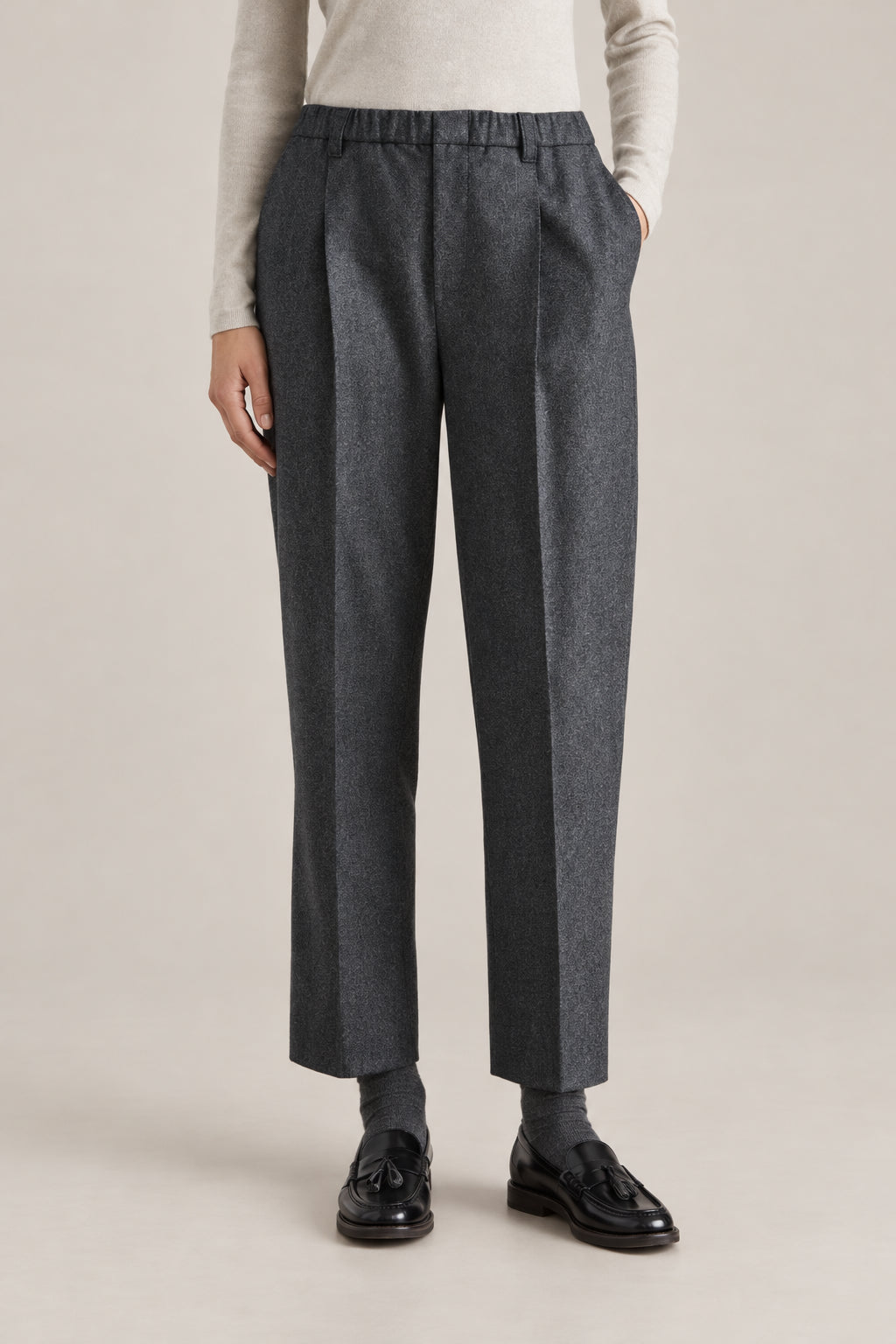 BRUNELLO CUCINELLI WOMEN'S DARK GREY WOOL CROPPED TROUSERS