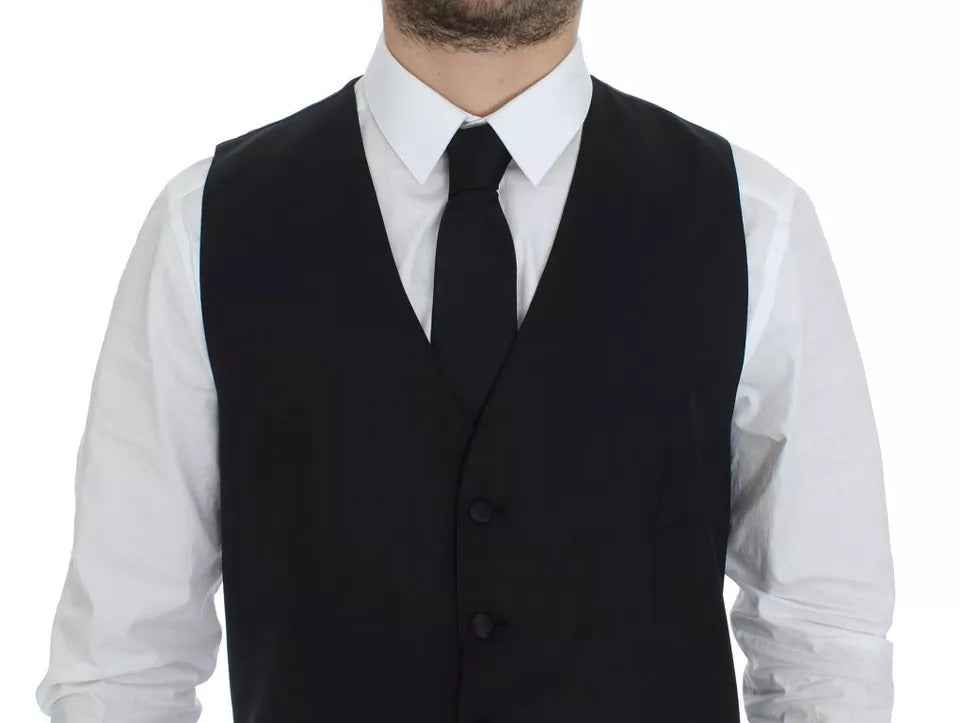 Dolce & Gabbana Black Wool Silk Dress Gilet Jacket Vest