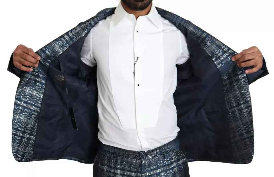 Dolce & Gabbana Blue Silver Shiny 2 Piece Slim GOLD Suit