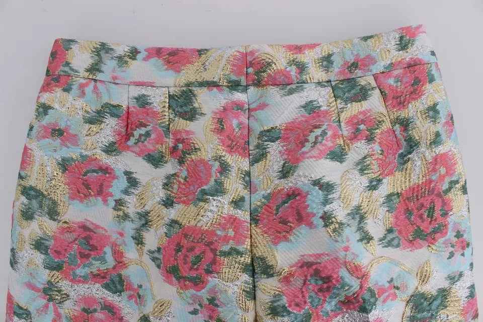Dolce & Gabbana White Pink Floral Brocade Pants