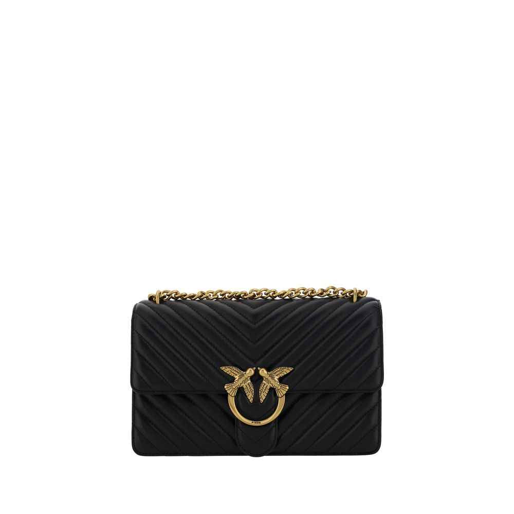 PINKO Black Calf Leather Bos Taurus Shoulder Bag