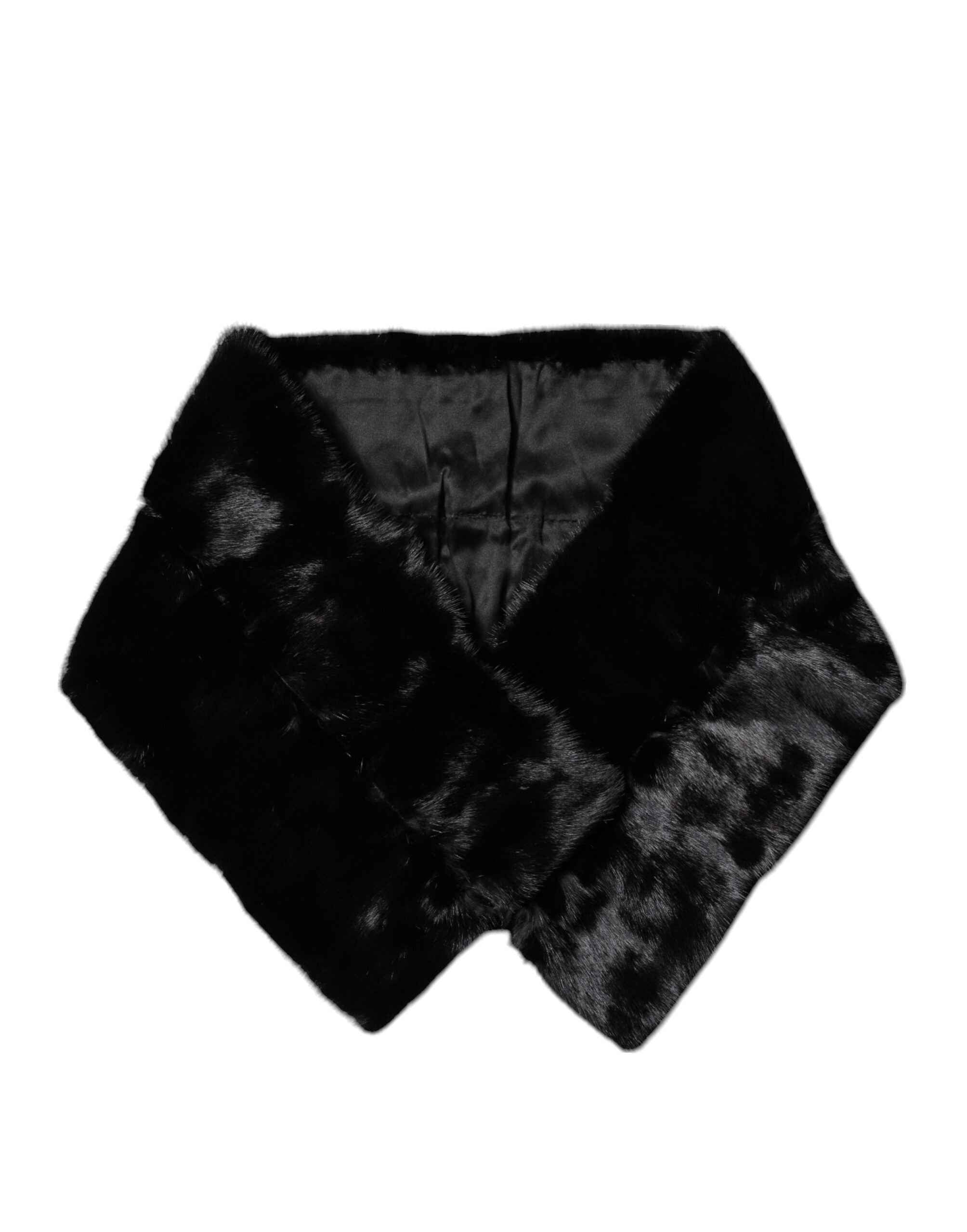 Dolce & Gabbana Black Fur Shawl Neck Wrap Cover Collar Scarf