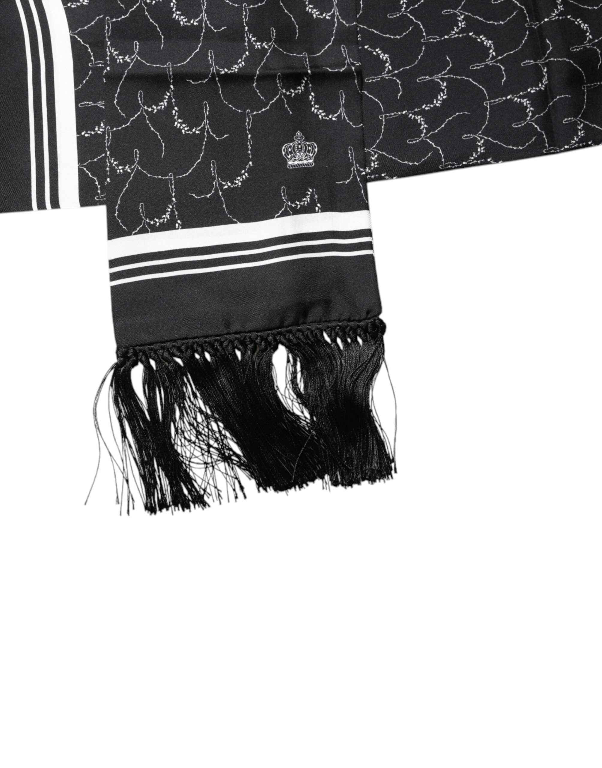 Dolce & Gabbana Black Patterned Skinny Fringes Shawl Scarf