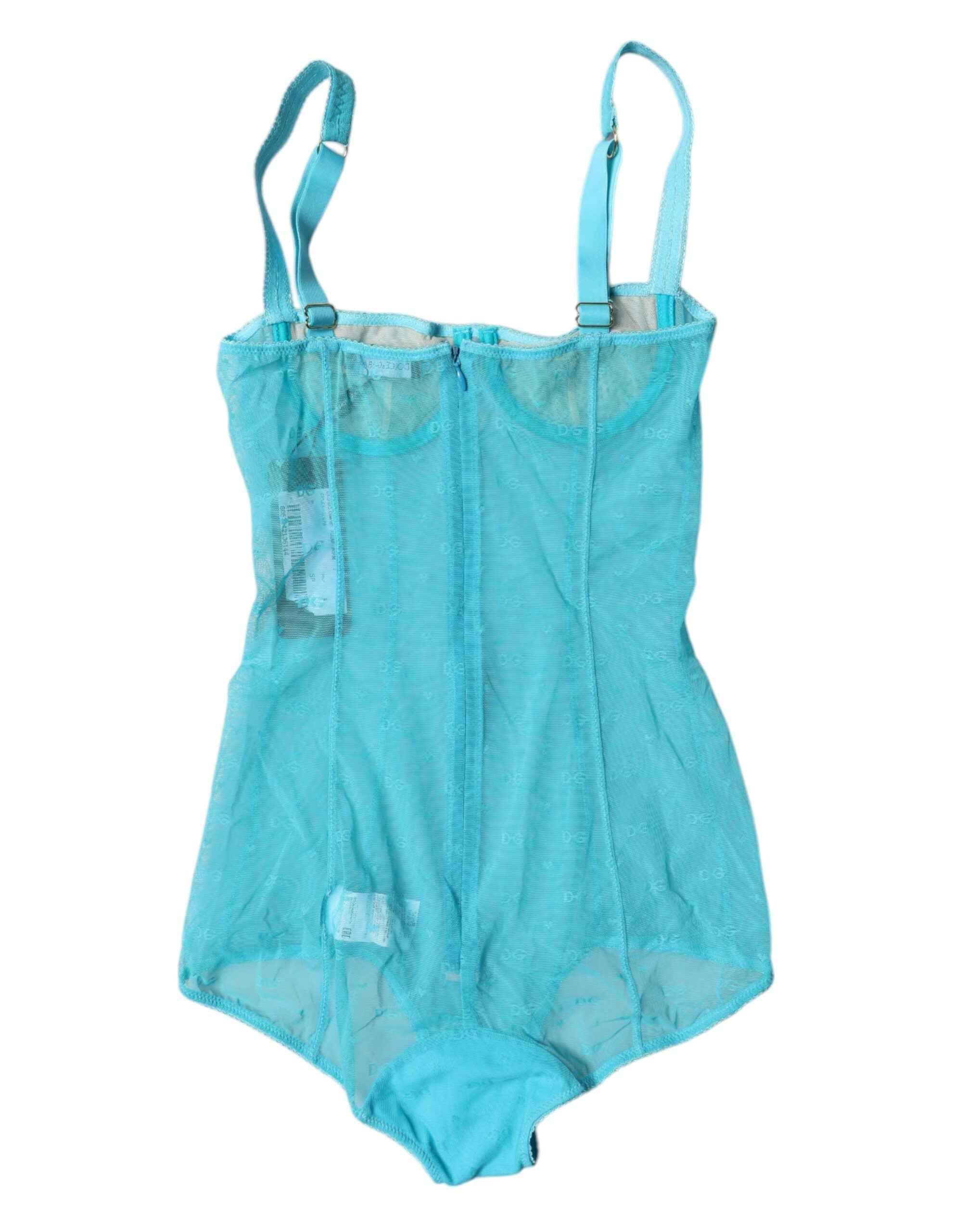 Dolce & Gabbana Blue Tulle Balconette Bra Bodysuit Underwear