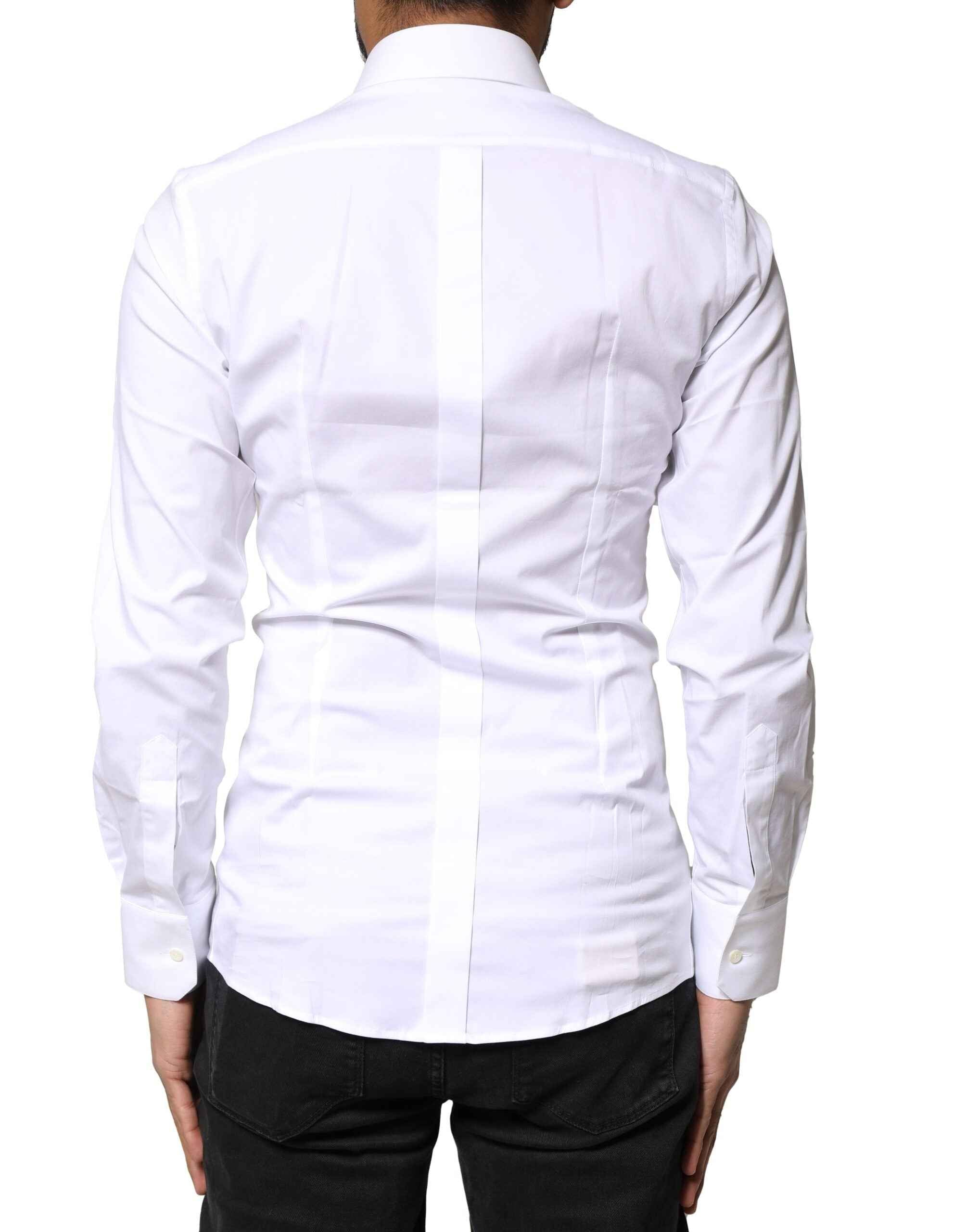 Dolce & Gabbana White GOLD Cotton Long Sleeves Dress Shirt
