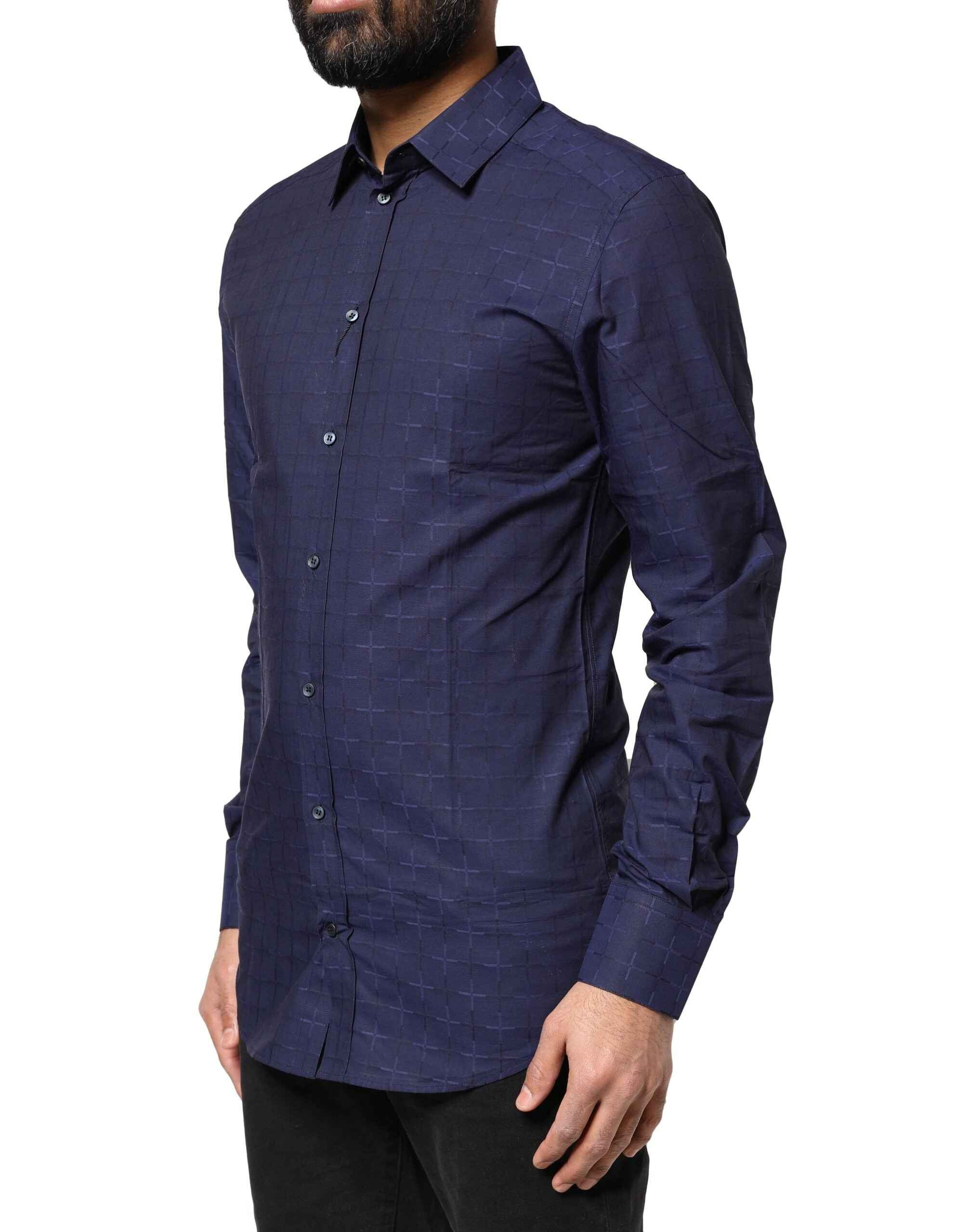 Dolce & Gabbana Blue Check Tartan GOLD Formal Dress Shirt