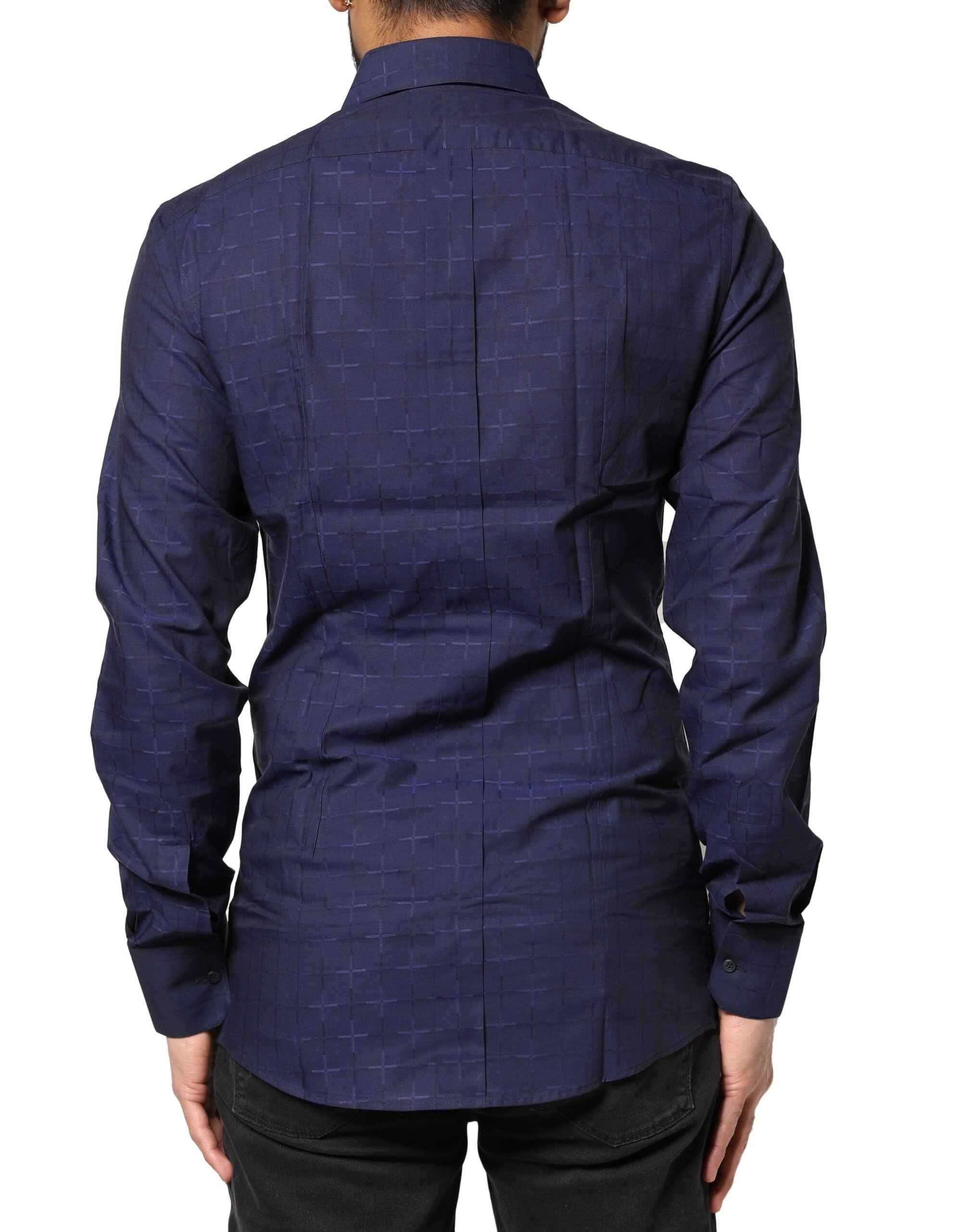 Dolce & Gabbana Blue Check Tartan GOLD Formal Dress Shirt