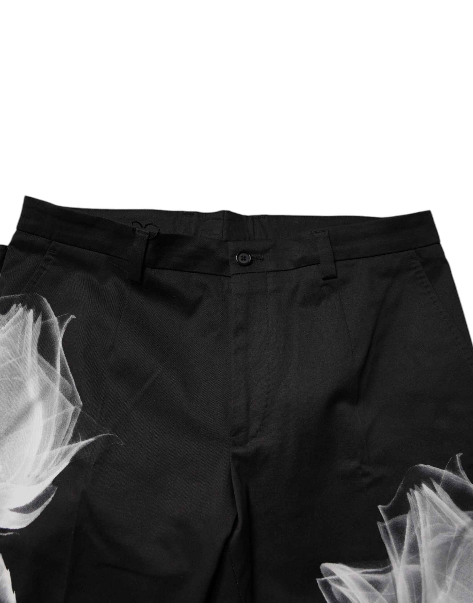 Dolce & Gabbana Black Cotton Floral Skinny Dress Pants