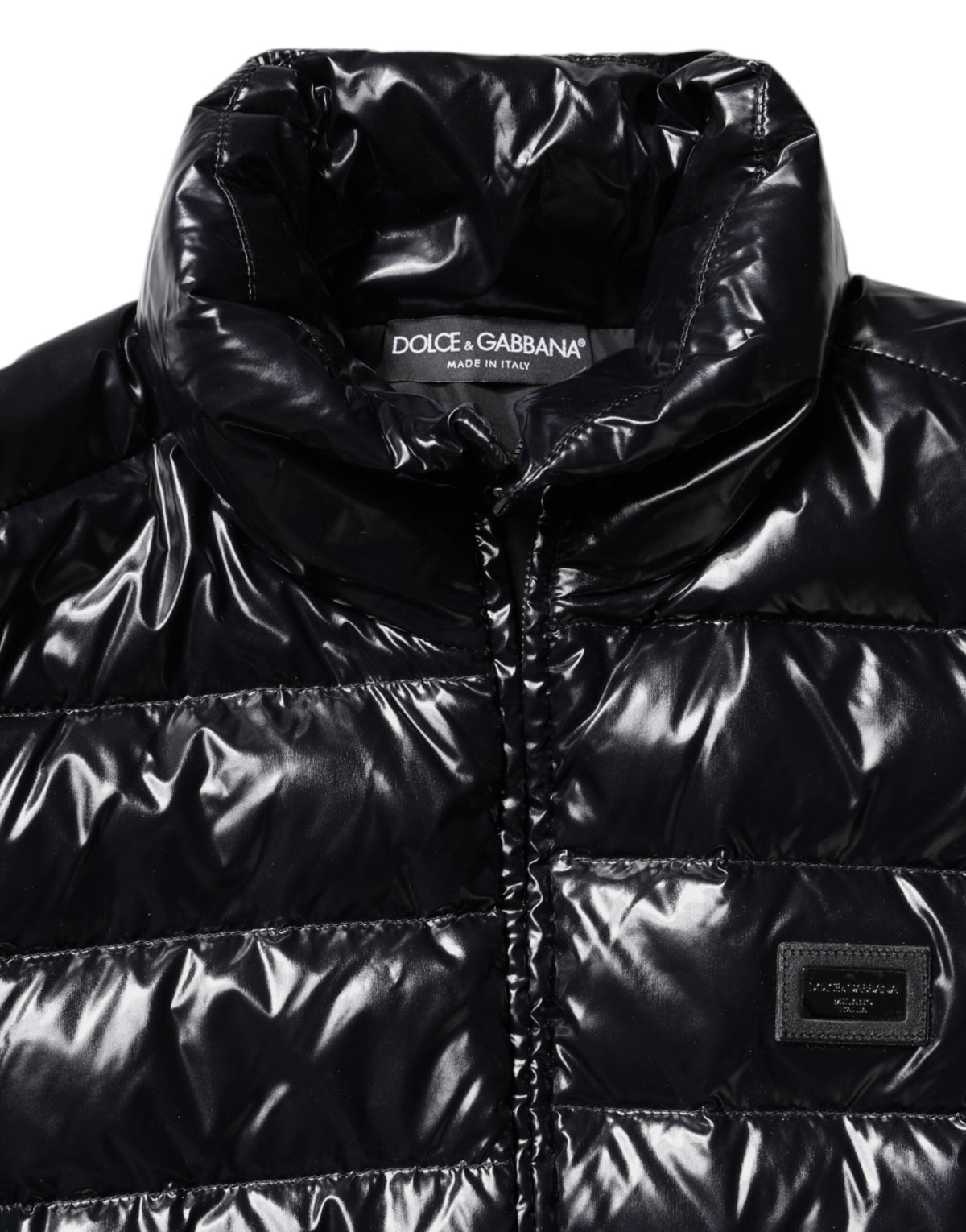 Dolce & Gabbana Black Logo Plaque Full Zip Puffer Jacket