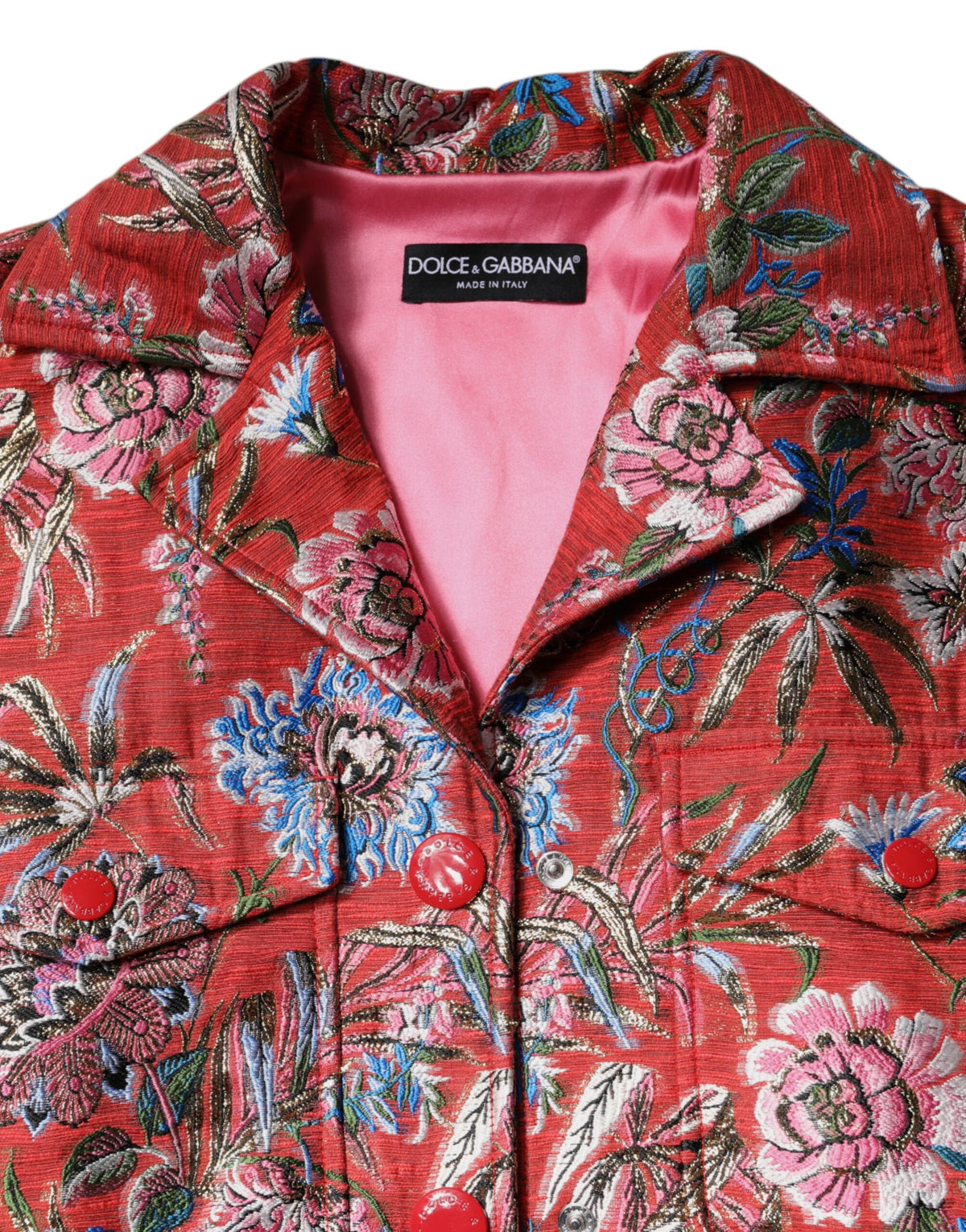 Dolce & Gabbana Red Floral Jacquard Button Down Coat Jacket