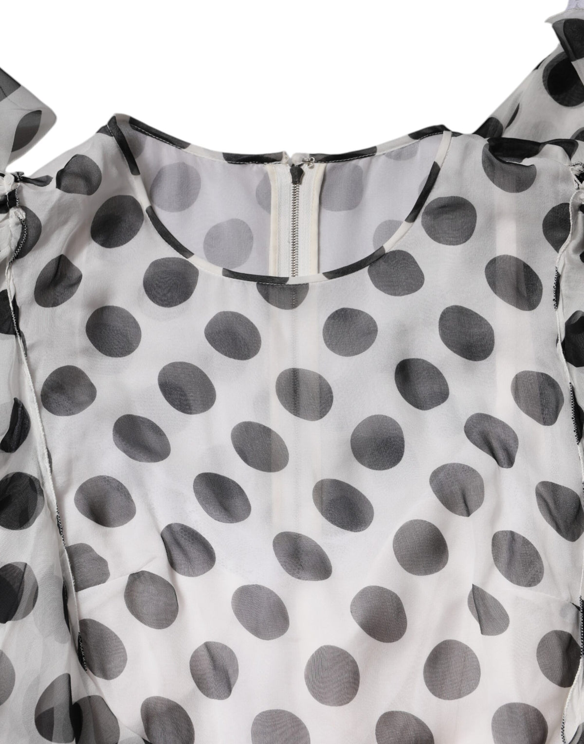 Dolce & Gabbana White Polka Dotted Silk Blend A-line Dress