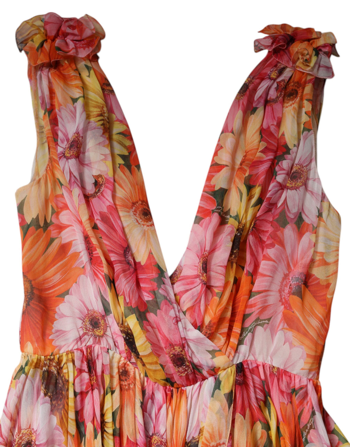 Dolce & Gabbana Multicolor Floral Silk V-neck Chiffon Dress