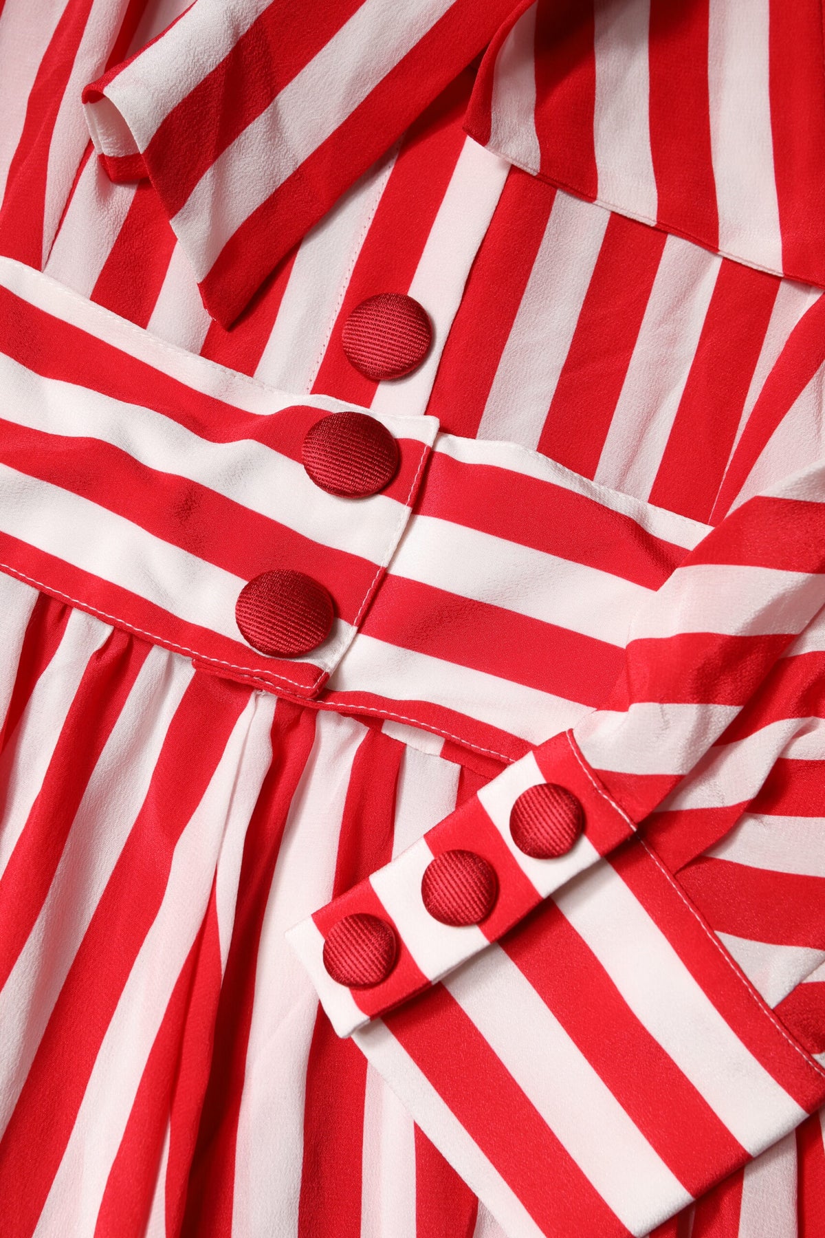 Dolce & Gabbana White Red Stripes Long Sleeves Midi Dress