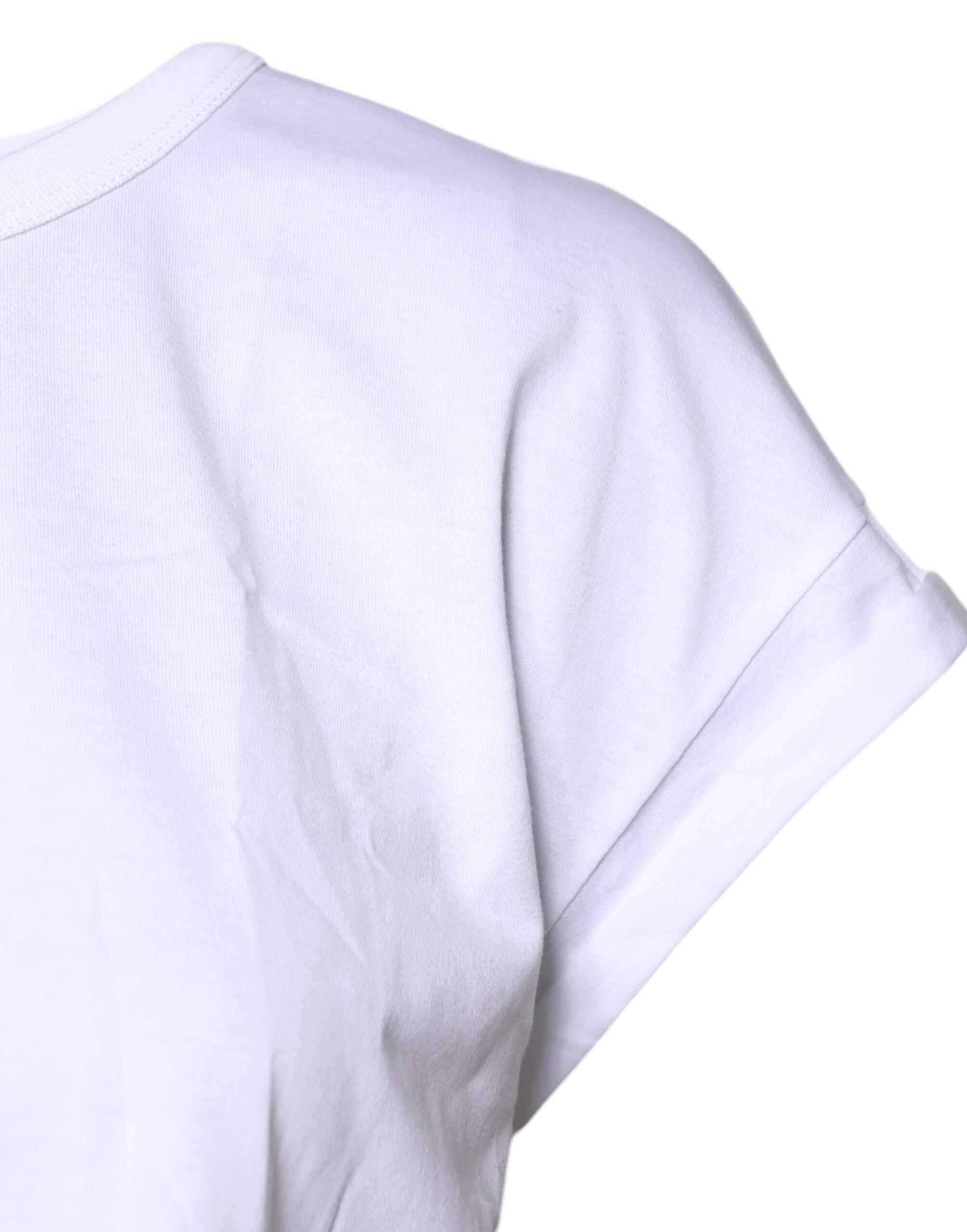 Dolce & Gabbana White Cotton Crew Neck Cropped T-shirt Top