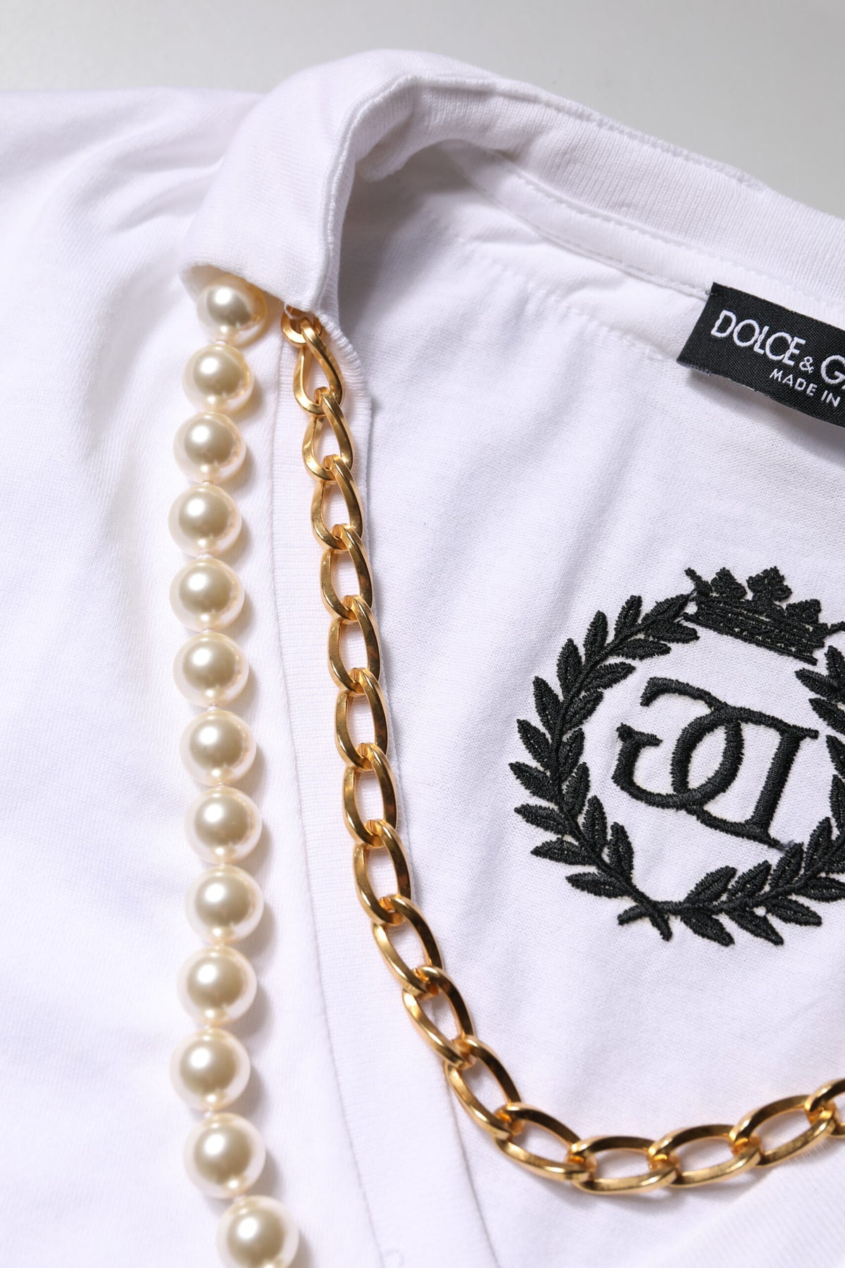 Dolce & Gabbana White Necklace Cotton Short Sleeve T-shirt
