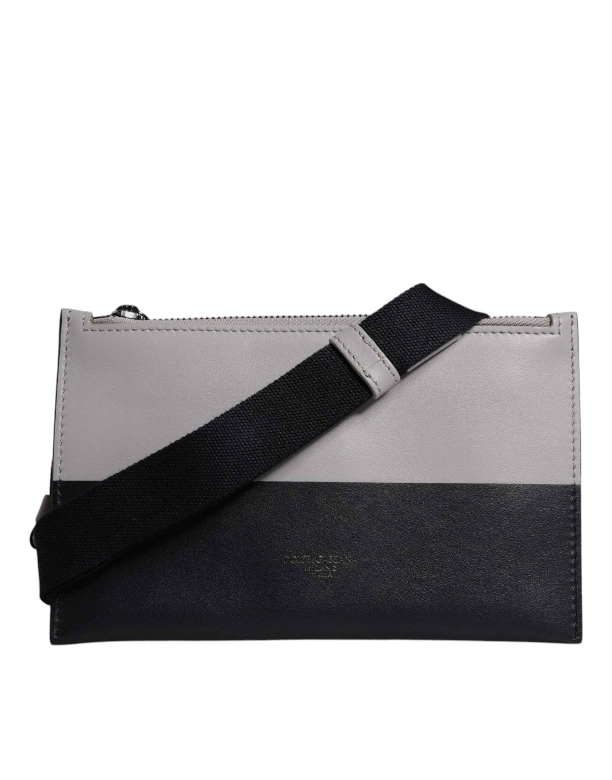 Dolce & Gabbana Black White Leather Logo Embossed Crossbody Bag