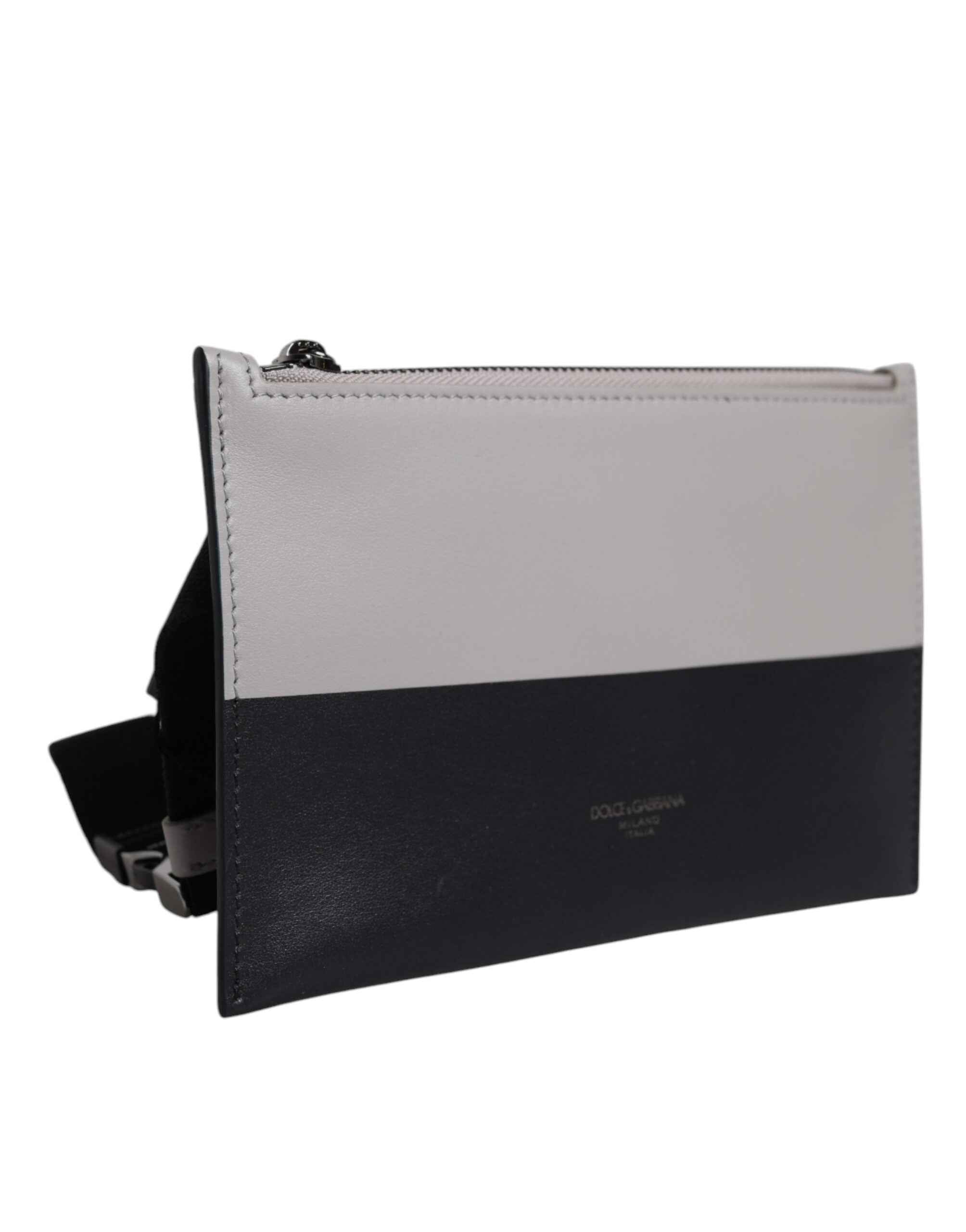 Dolce & Gabbana Black White Leather Logo Embossed Crossbody Bag