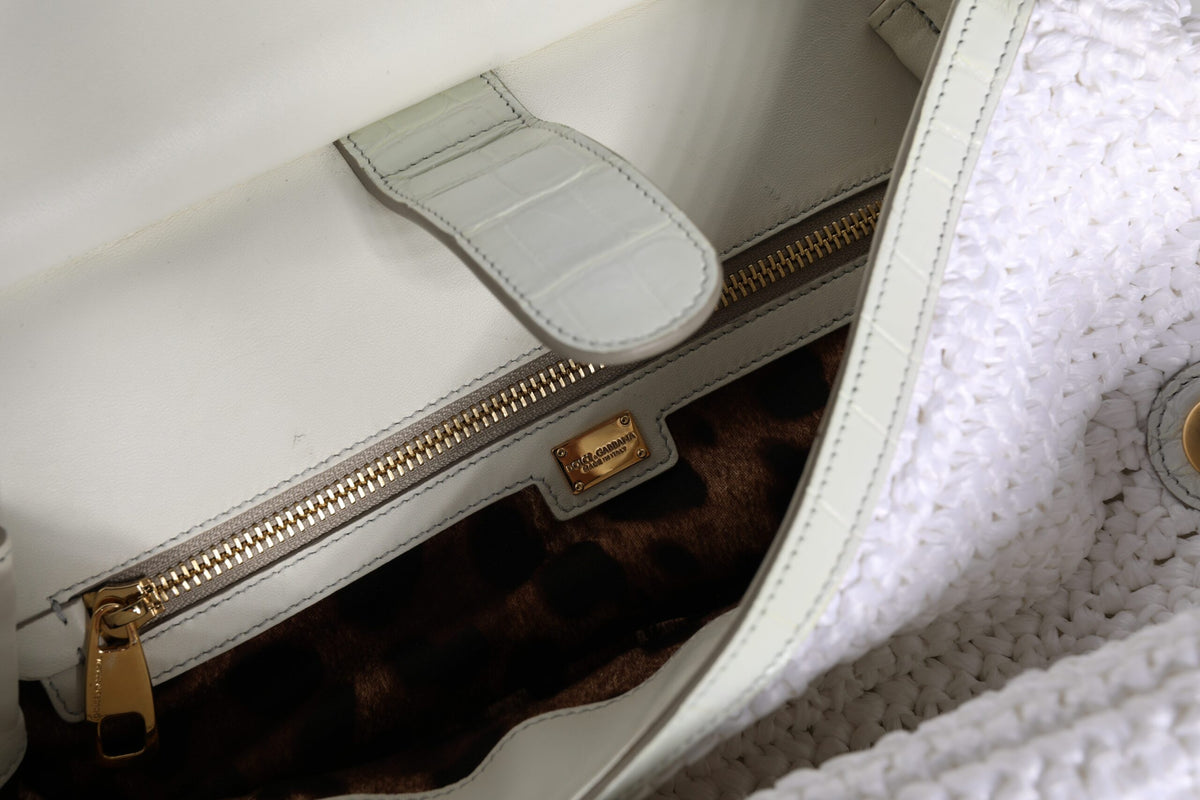 Dolce & Gabbana White Rafia Leather Top Handle Crossbody Bag
