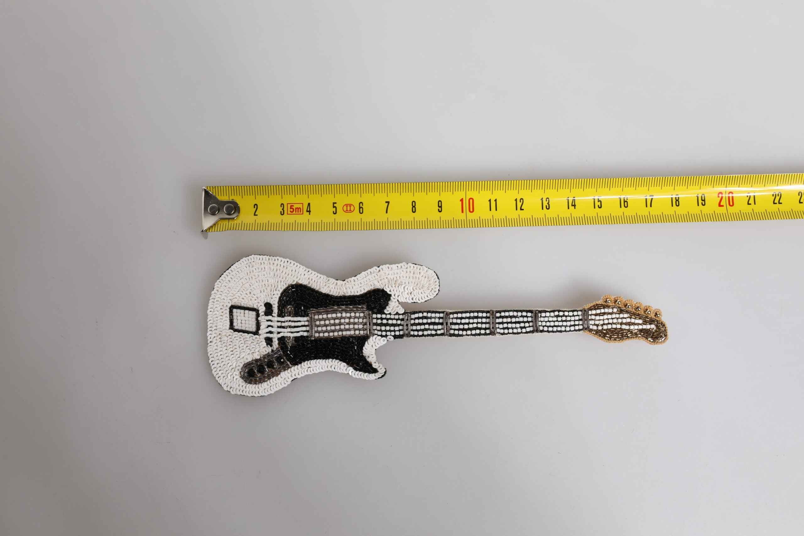 Dolce & Gabbana Gold Brass Logo Beaded Guitar Pin Brooch
