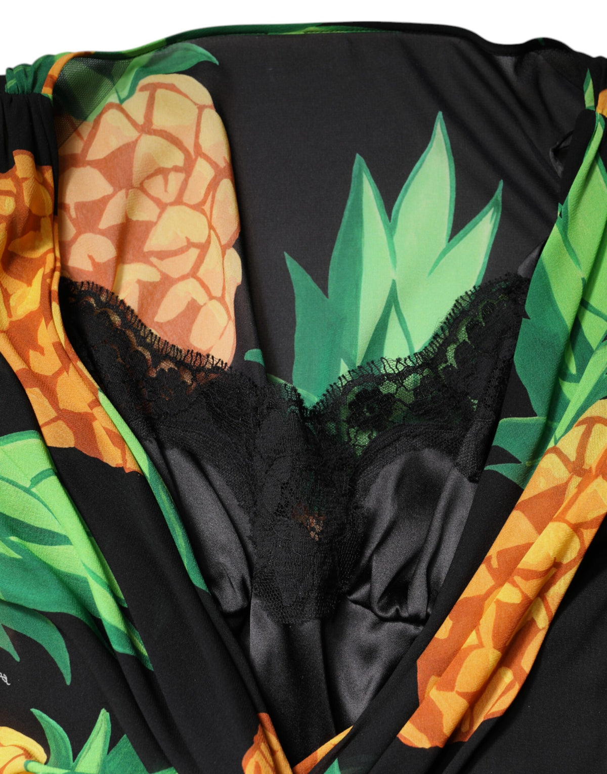 Dolce & Gabbana Black Silk Pineapple Draped Print Wrap Dress