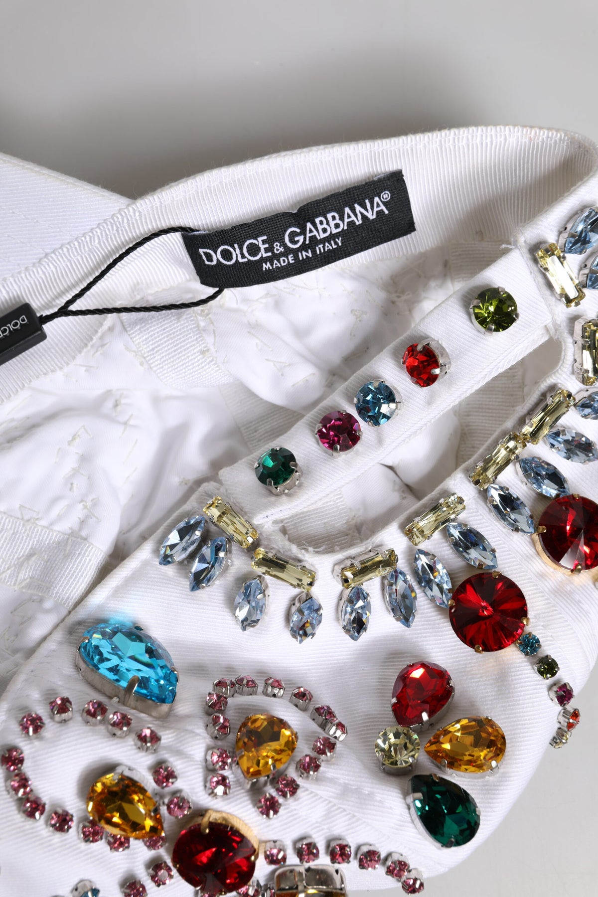 Dolce & Gabbana White Multicolor Crystal Embellish Baseball Cap
