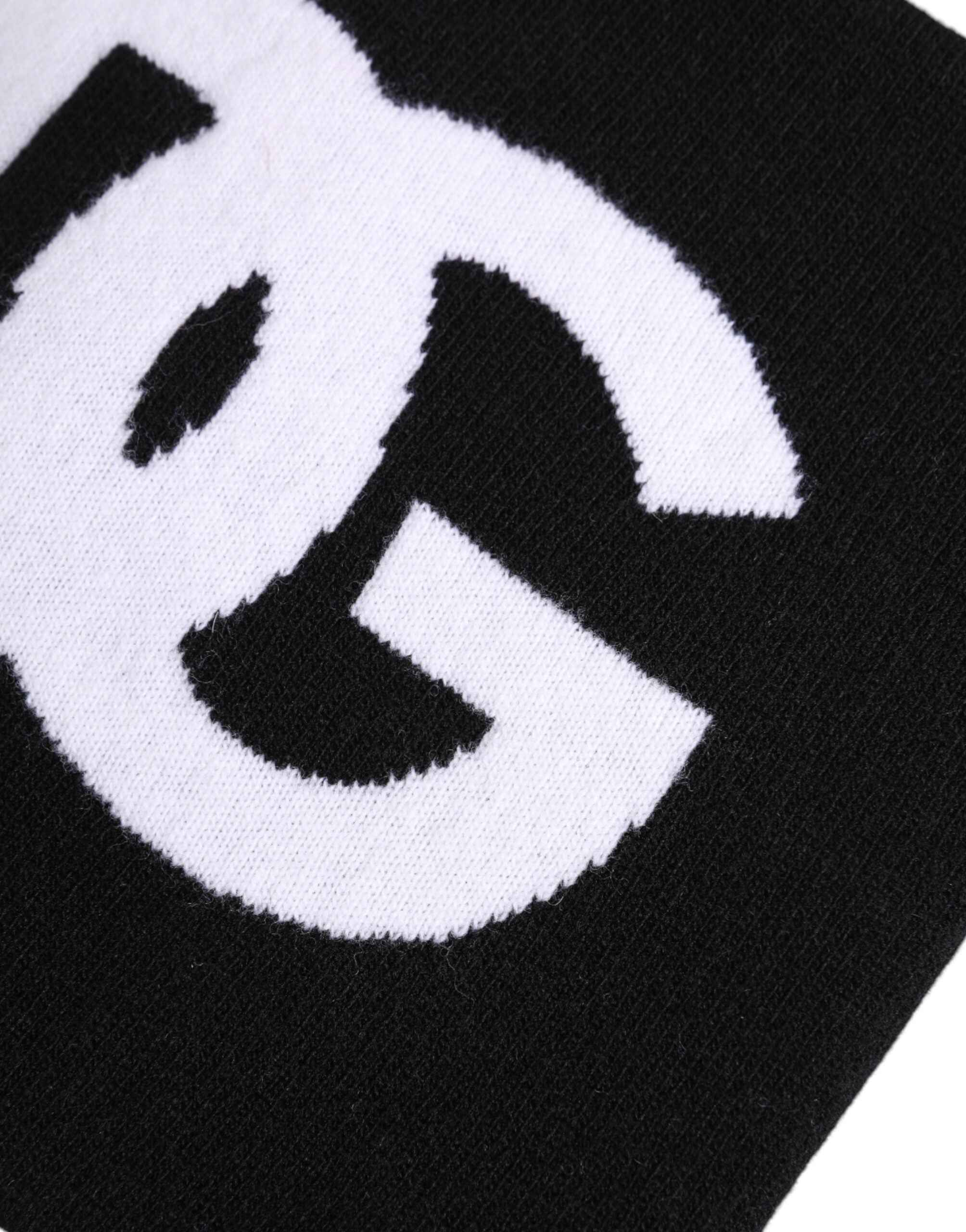 Dolce & Gabbana Black White Logo Print Knitted Neck Warmer Scarf