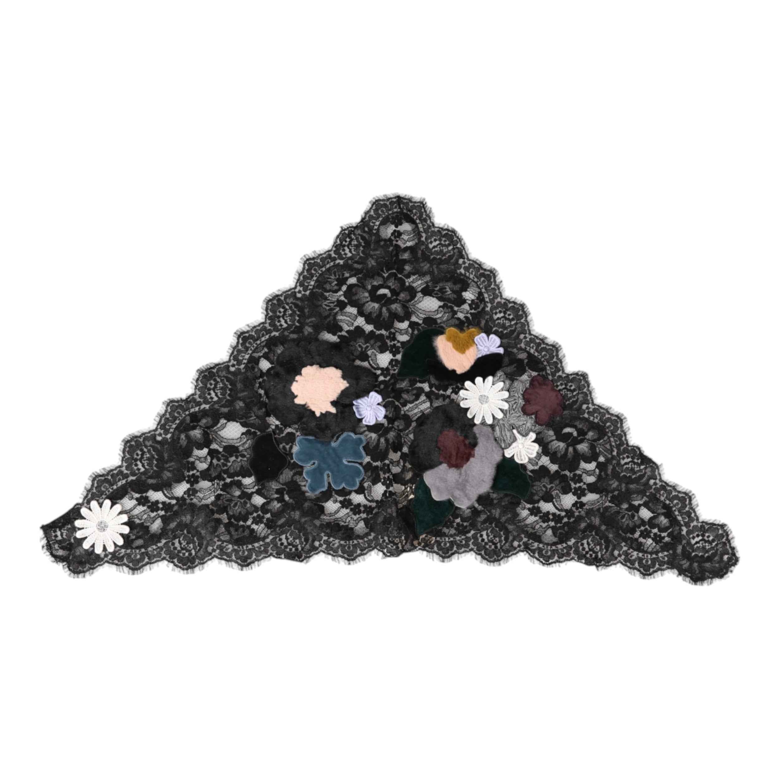 Dolce & Gabbana Black Lace Floral Applique Cotton Veil Hat