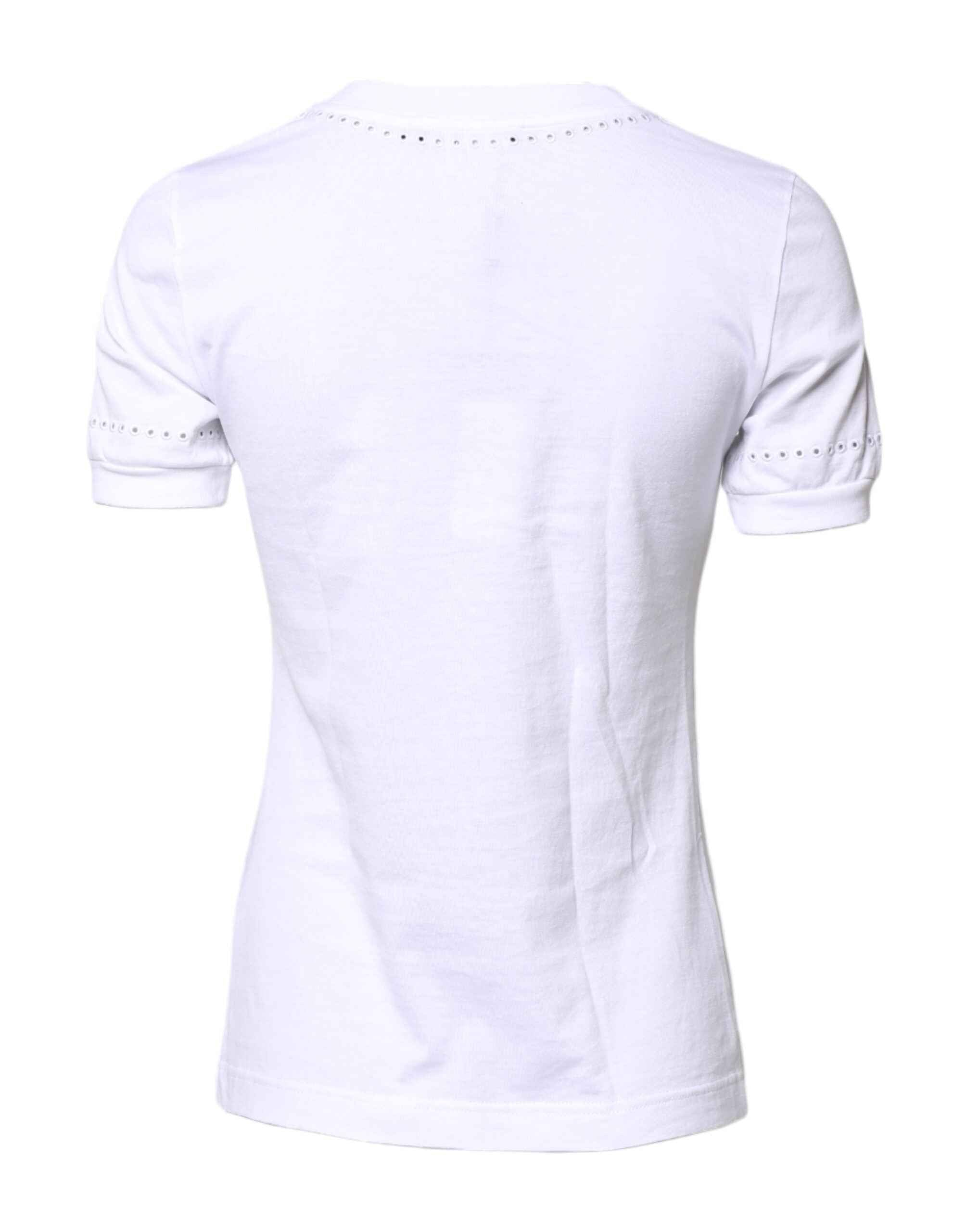 Dolce & Gabbana White Cotton Floral Logo Crew Neck T-shirt