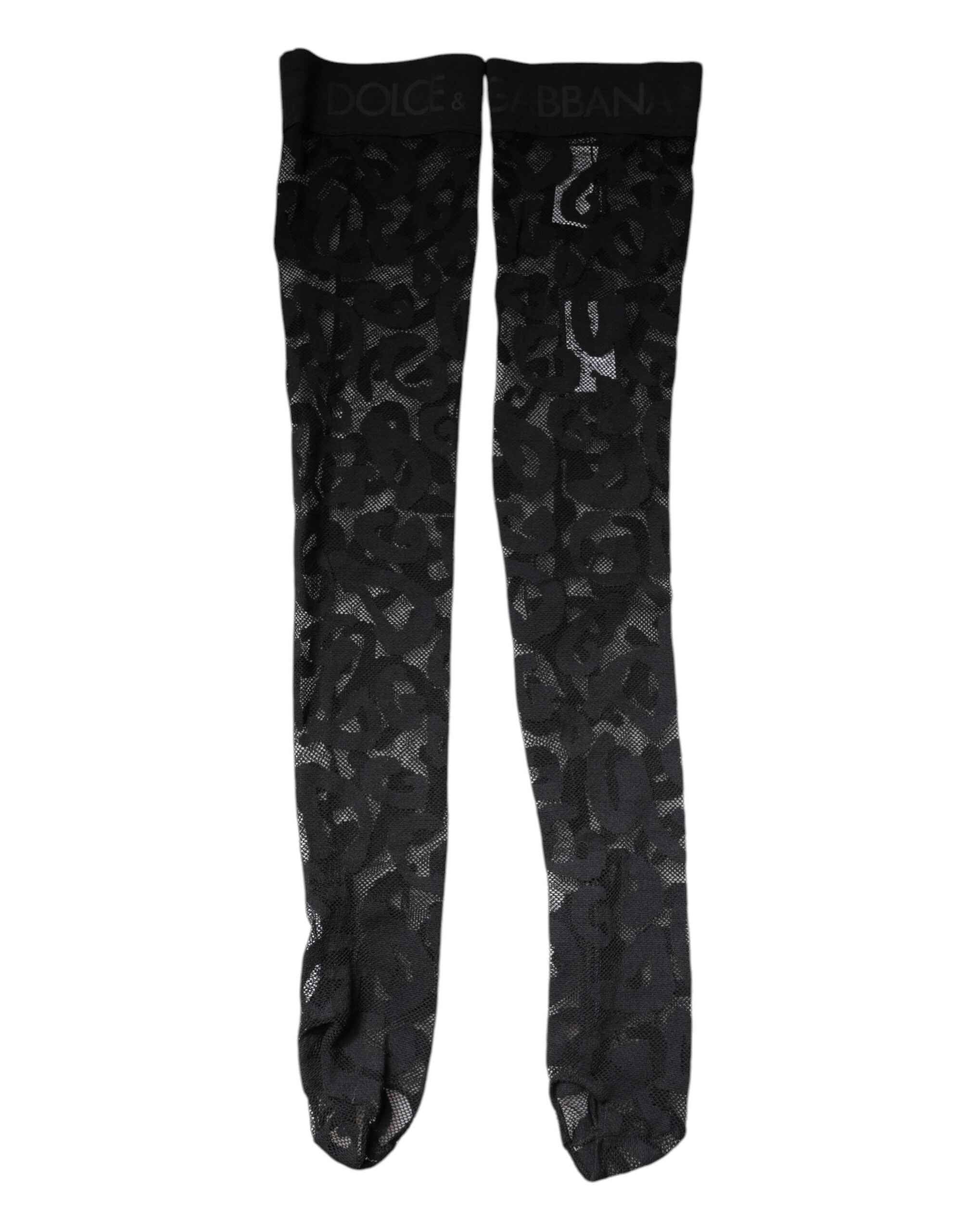Dolce & Gabbana Black Floral Lace Cotton Stretch Stockings Socks